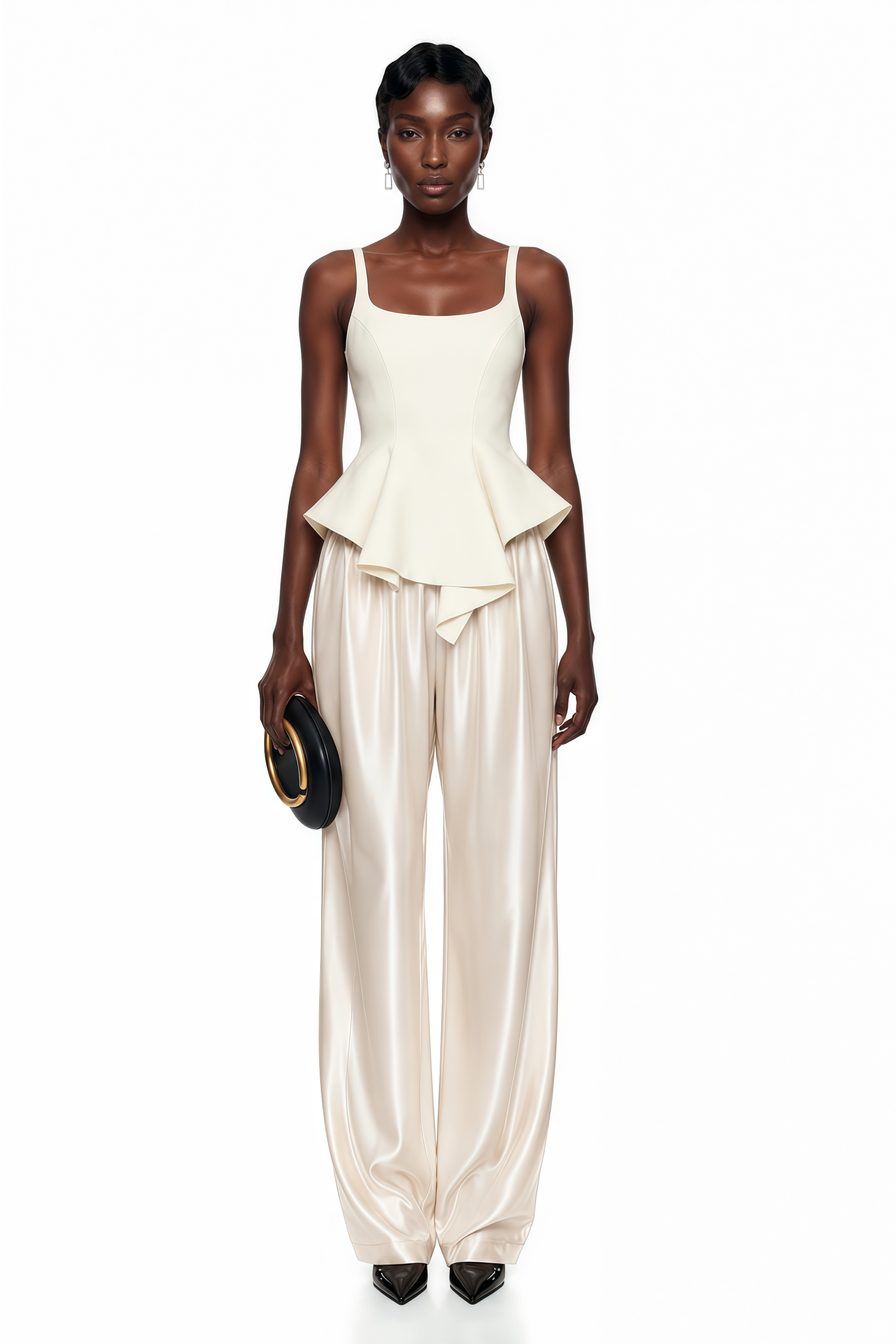 Dolores Cream Round Neck Crop Top & Trousers Set