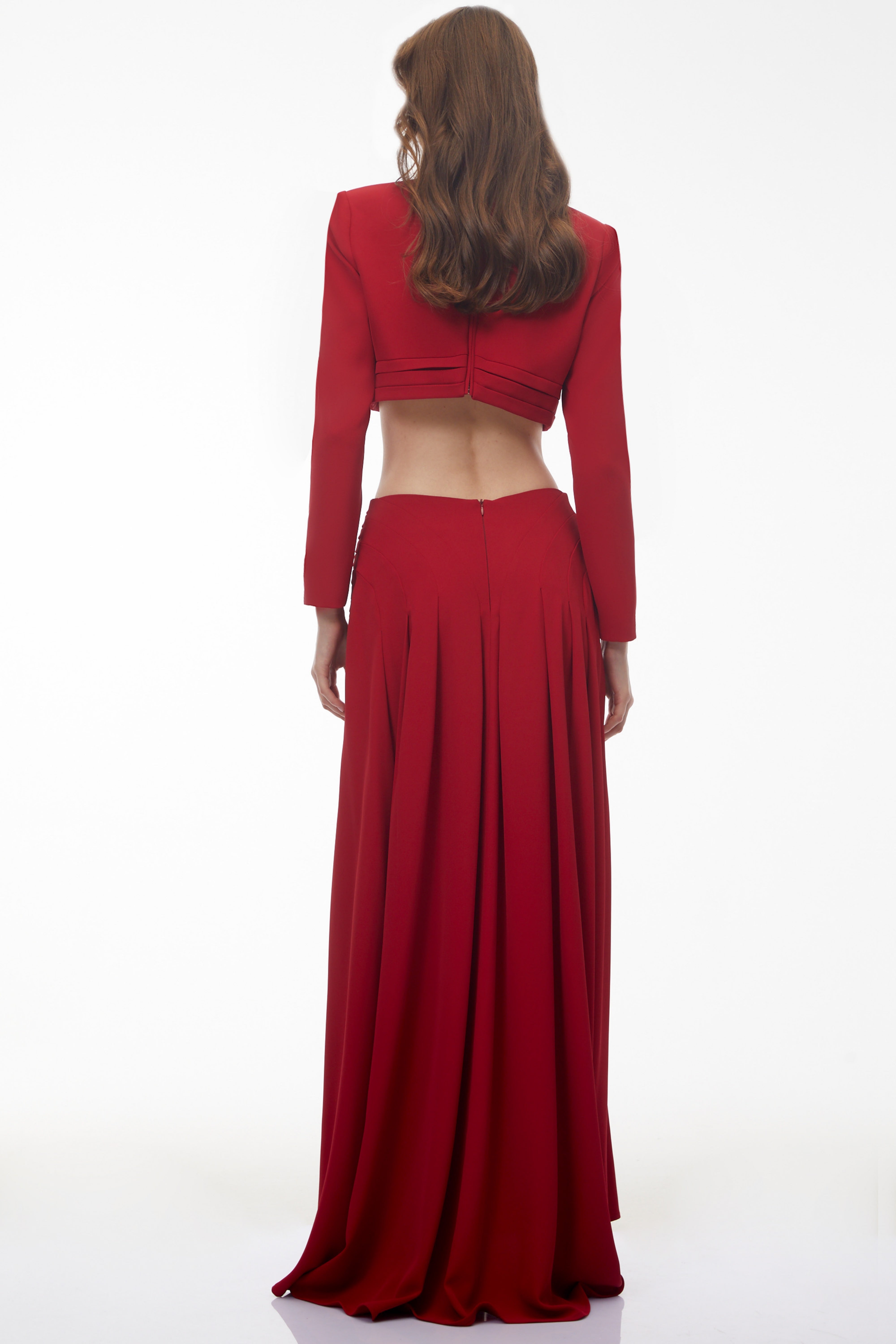 Domenica Red Turtleneck Top & Ruched Skirt Set