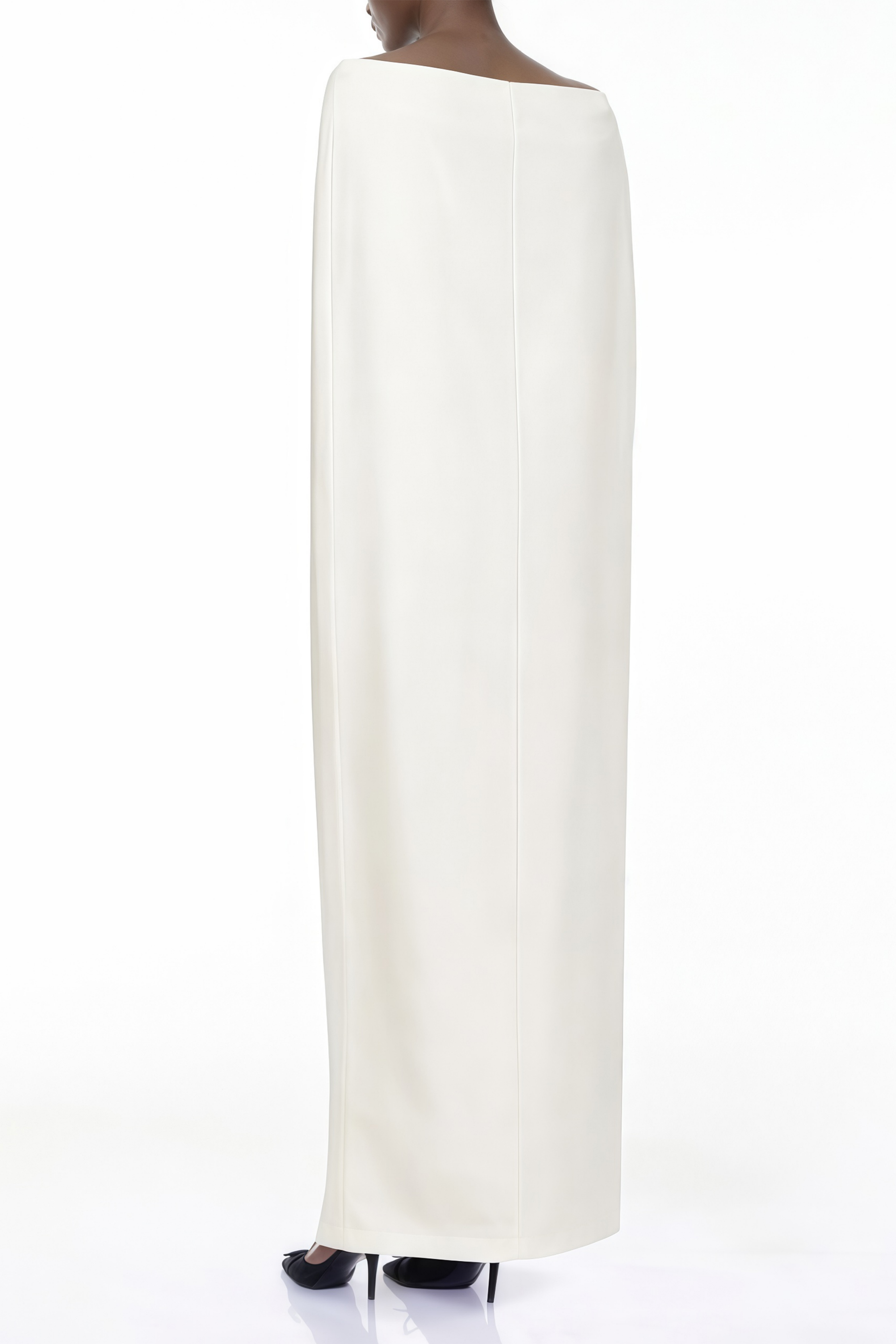 Dominique White Asymmetrisches Cape-Maxikleid