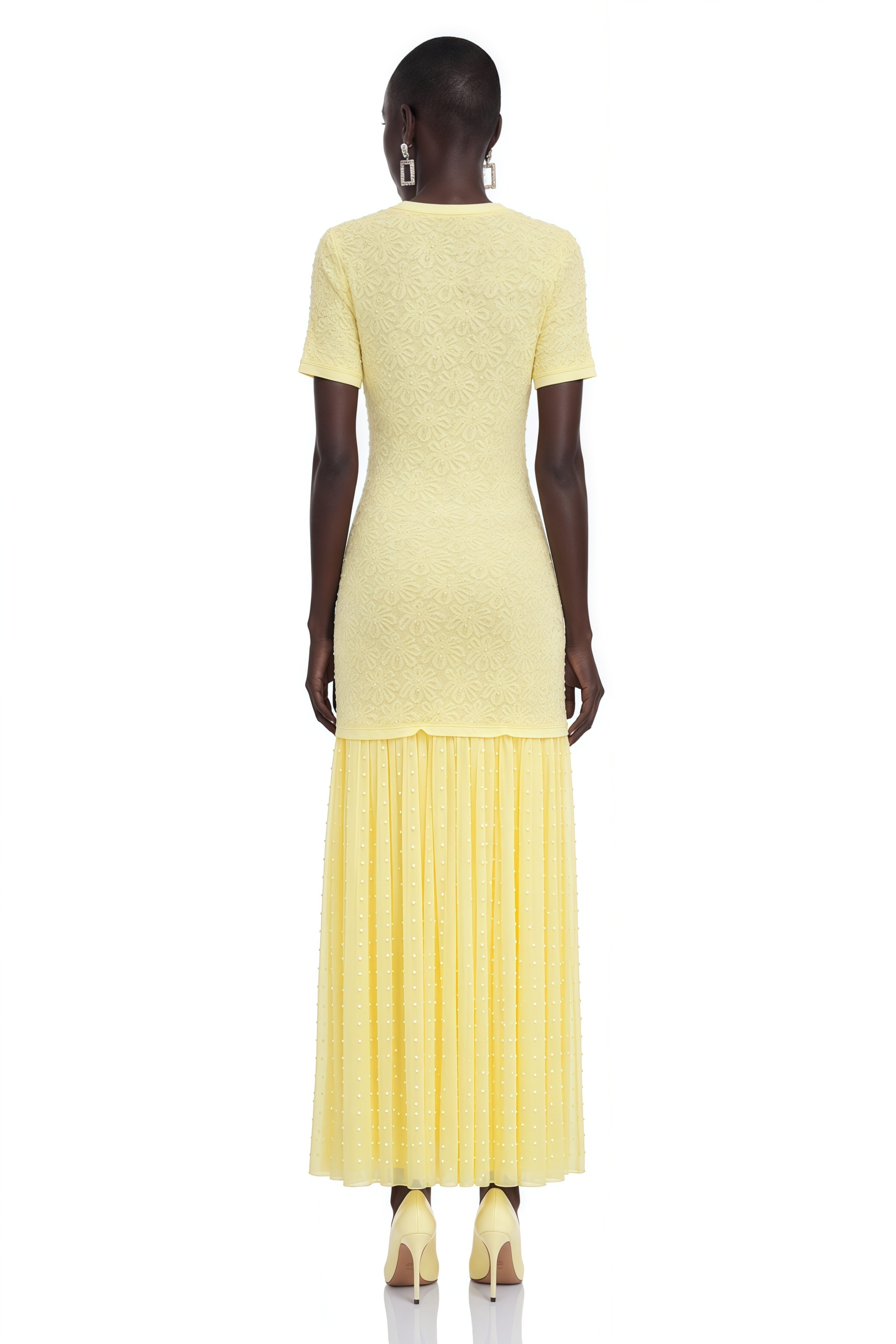 Dorothy Yellow Rhinestone Pleated Maxi Dress