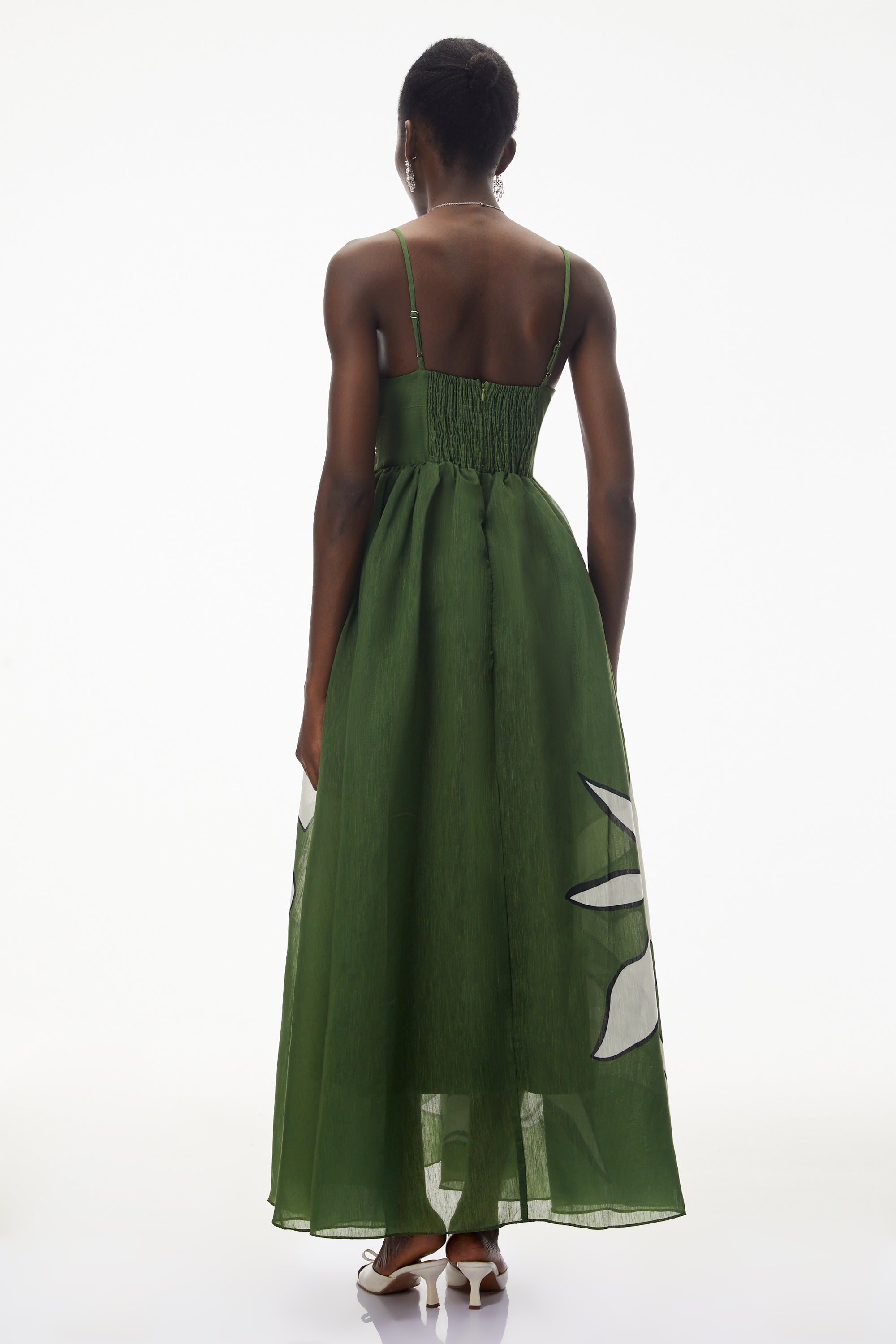 Dryope Emerald Green Plunge Neck Ruched Maxi Dress