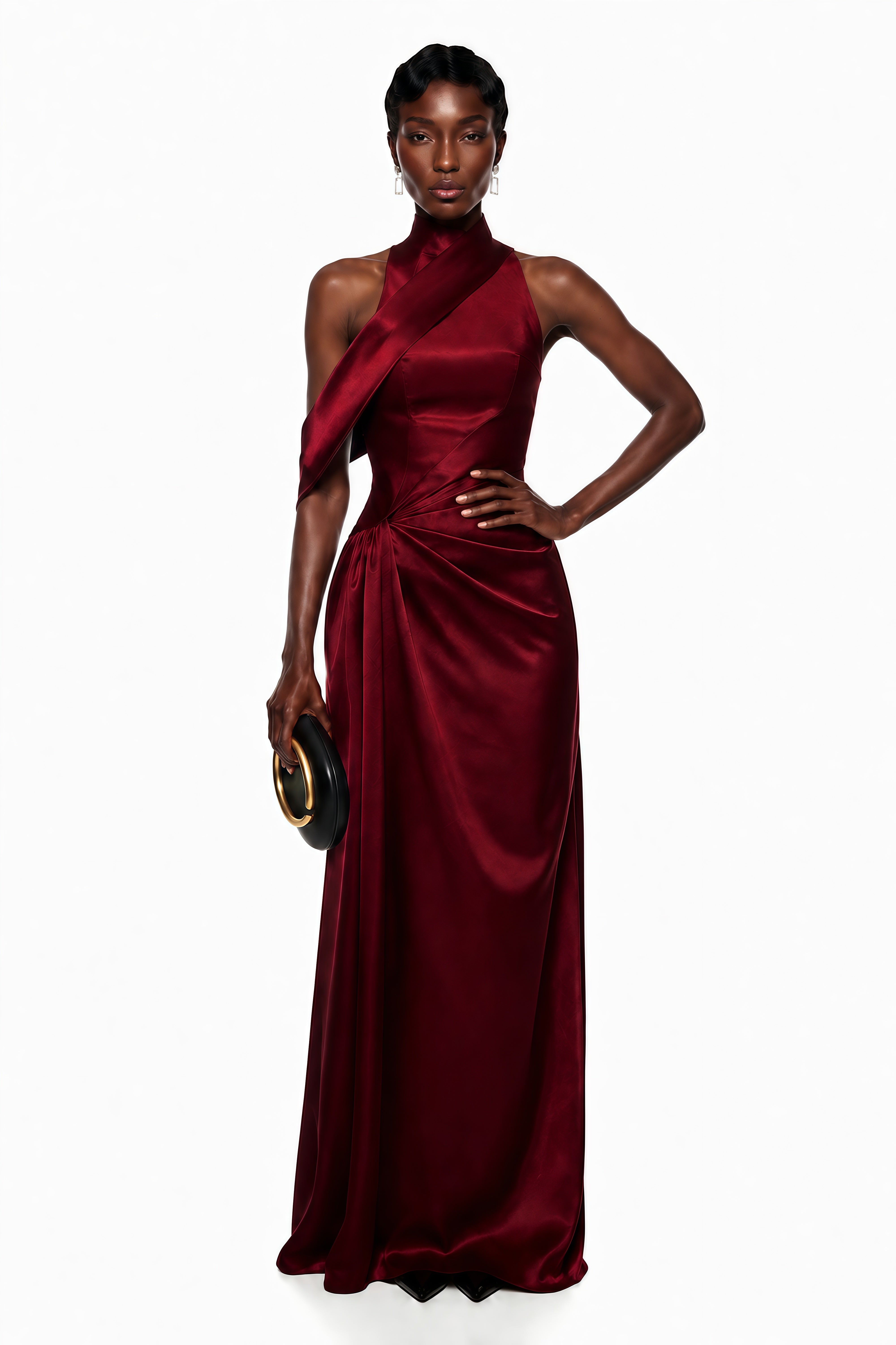 Dryope Red Halterneck Asymmetrical Maxi Dress