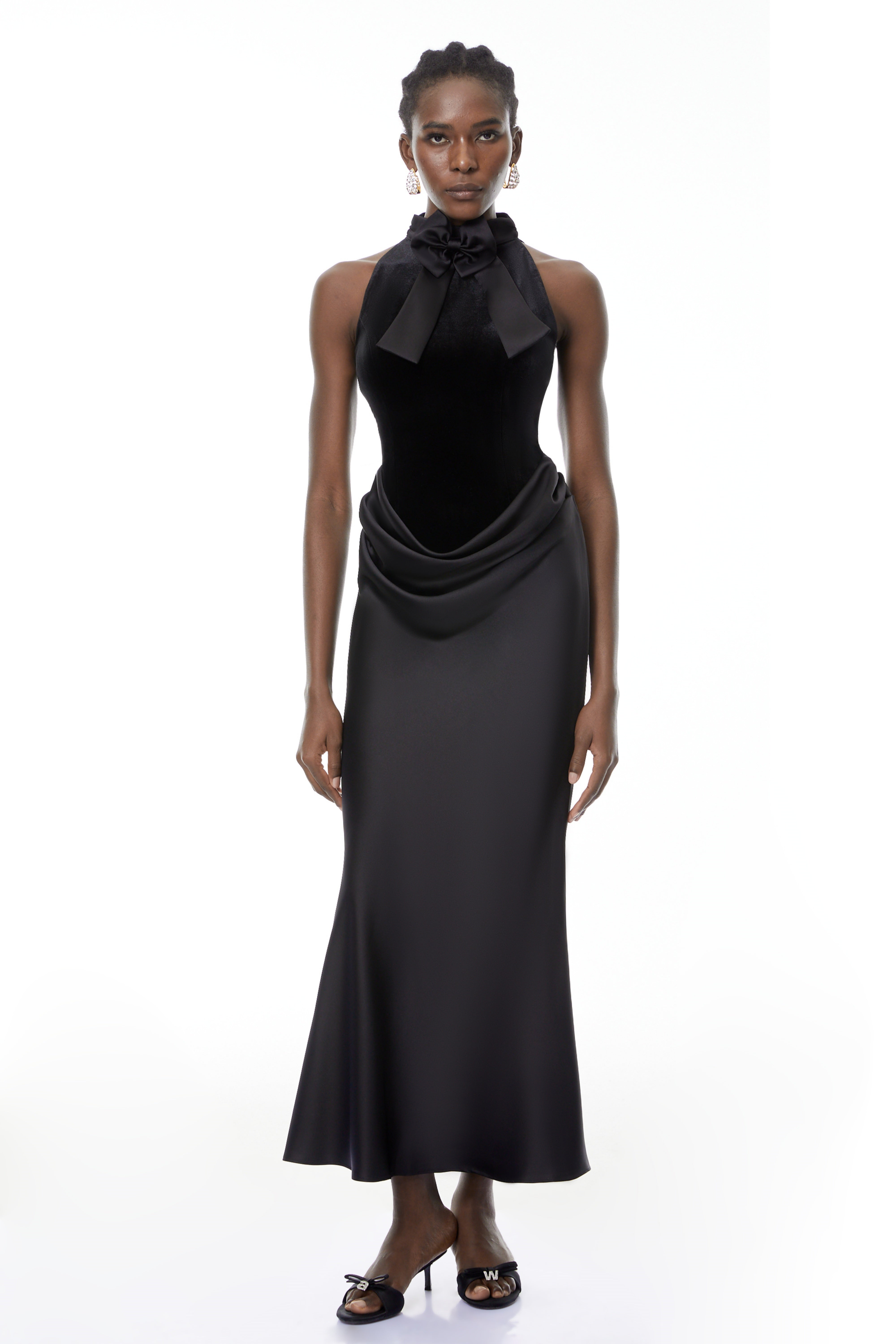 Ecaterina Black Bow Detail Corset Maxi Dress