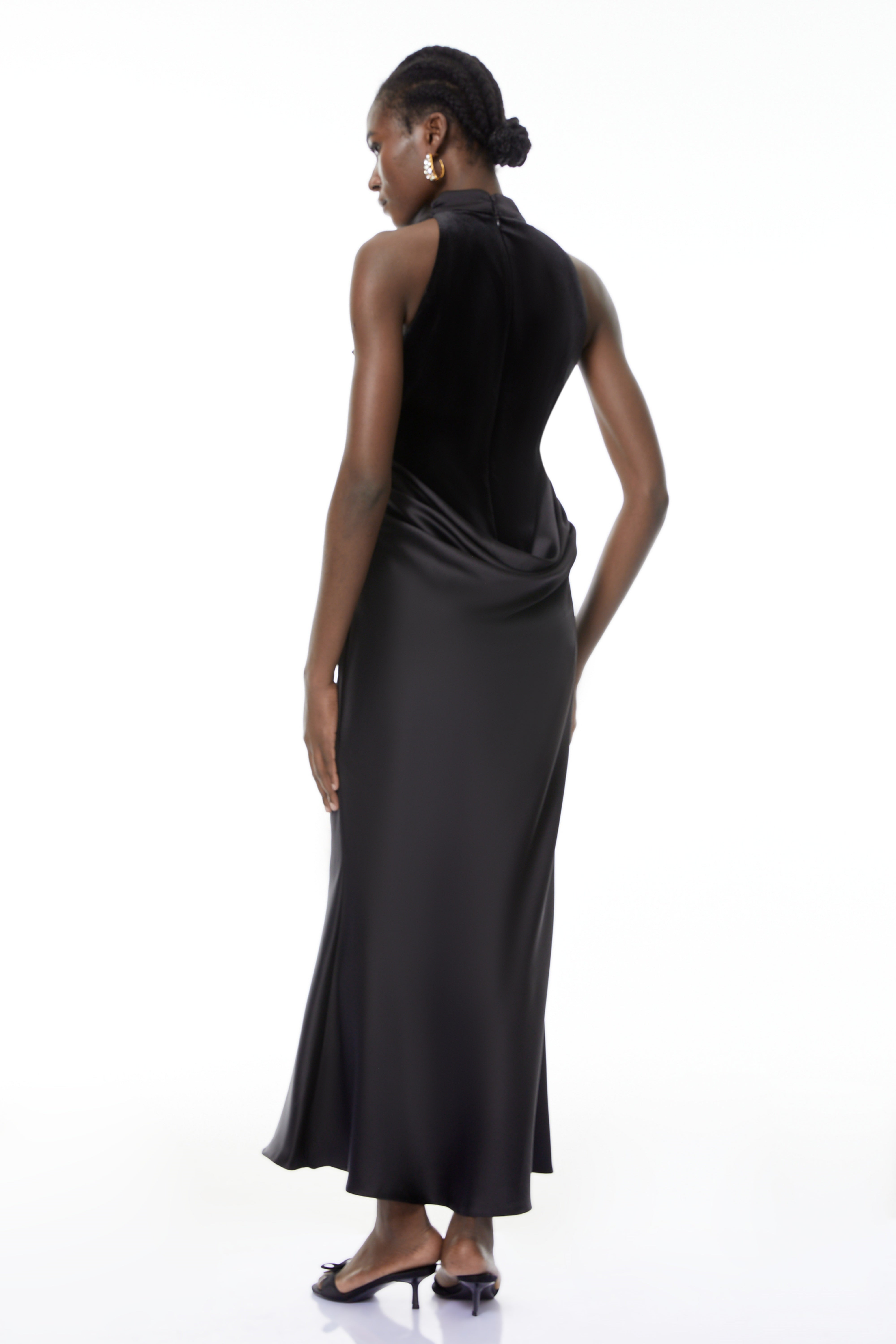 Ecaterina Black Bow Detail Corset Maxi Dress