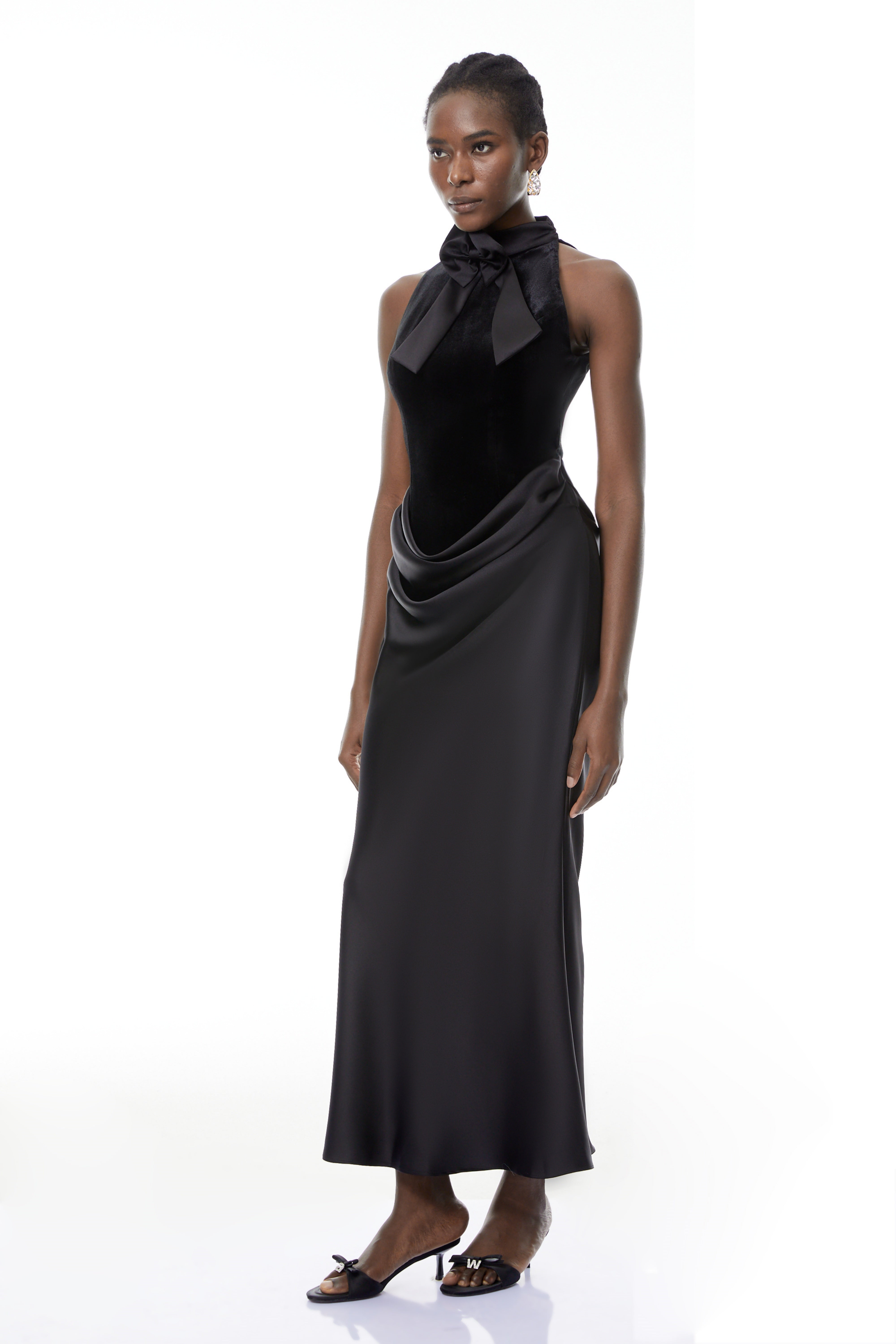 Ecaterina Black Bow Detail Corset Maxi Dress
