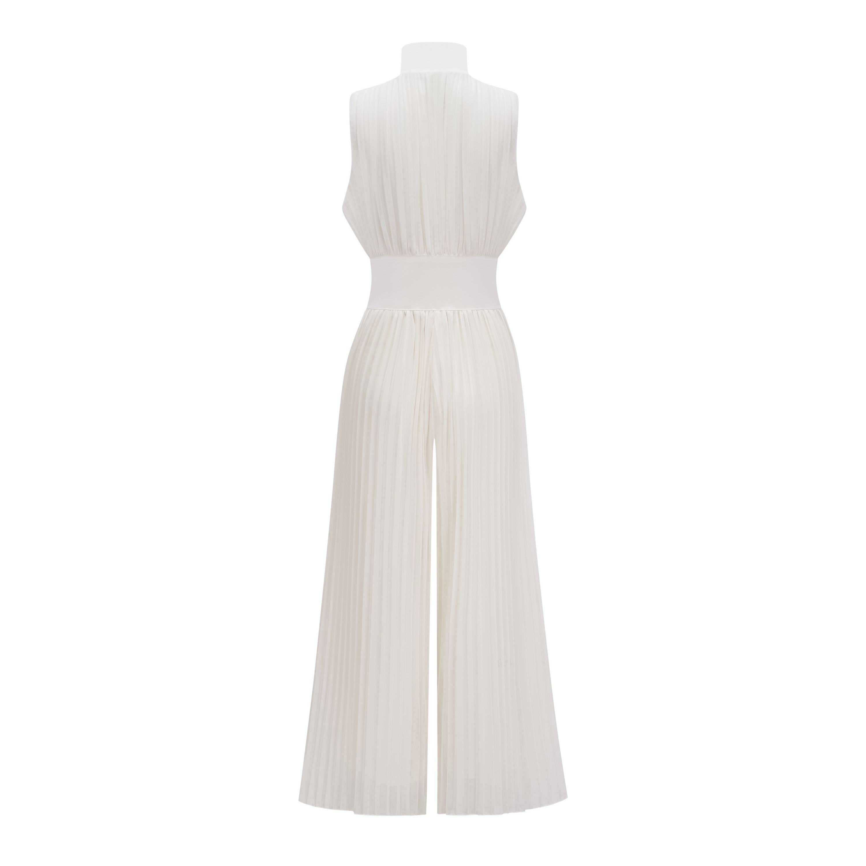 Ecem Cream White Mock Neck Ruched Jumpsuit