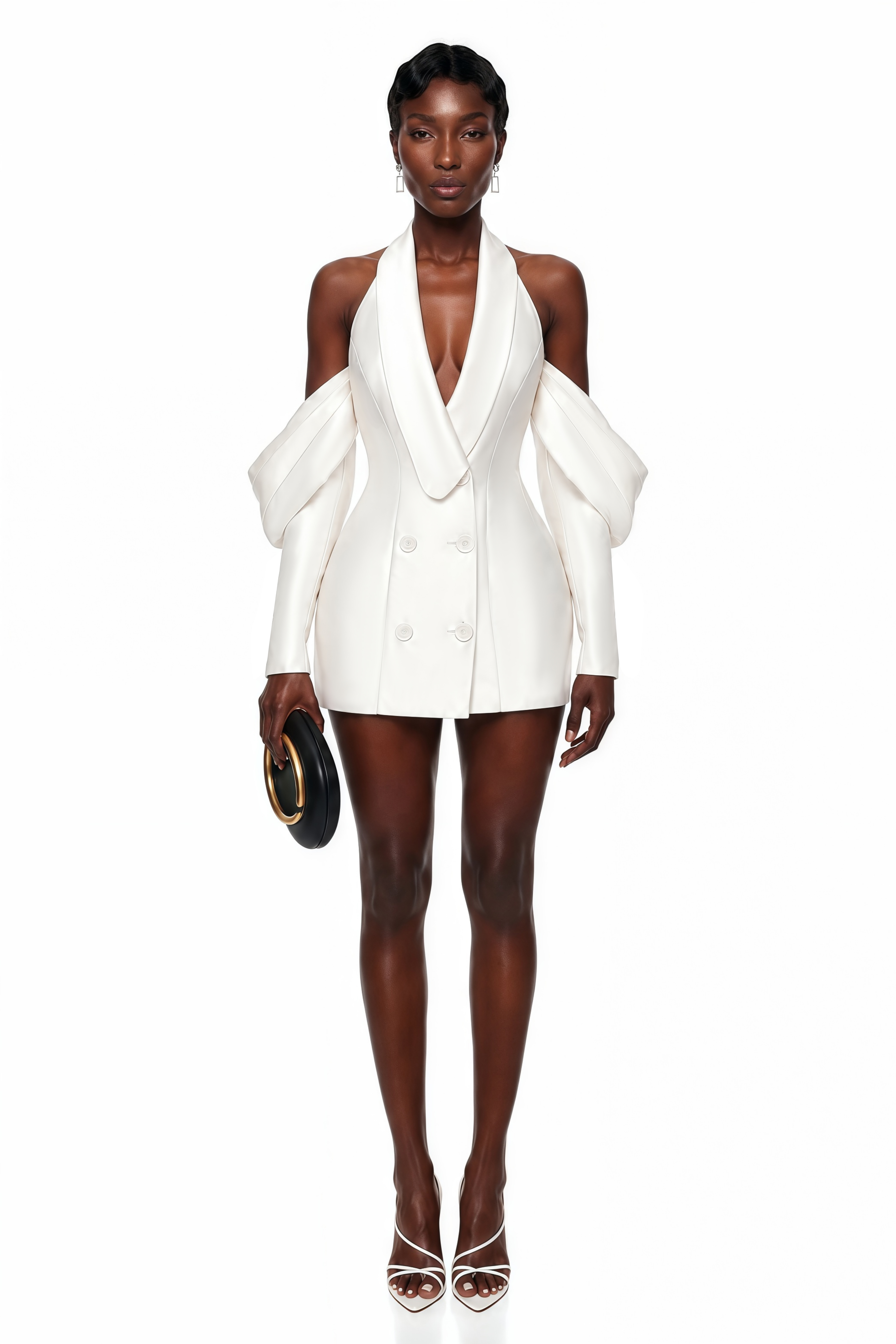 Echidna White Halterneck Double-Breasted Mini Dress
