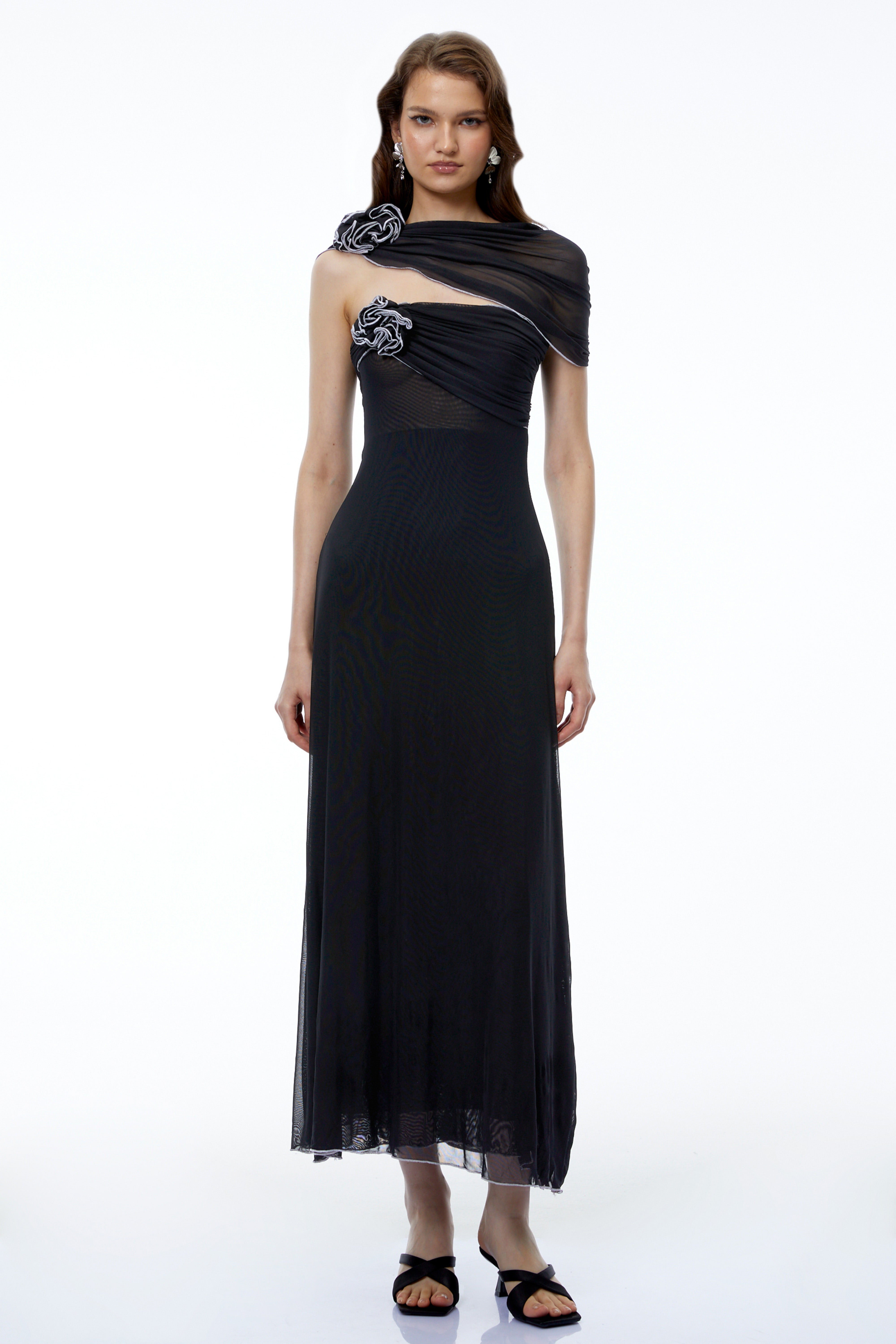 Eden Black One Shoulder Asymmetrical Maxi Dress