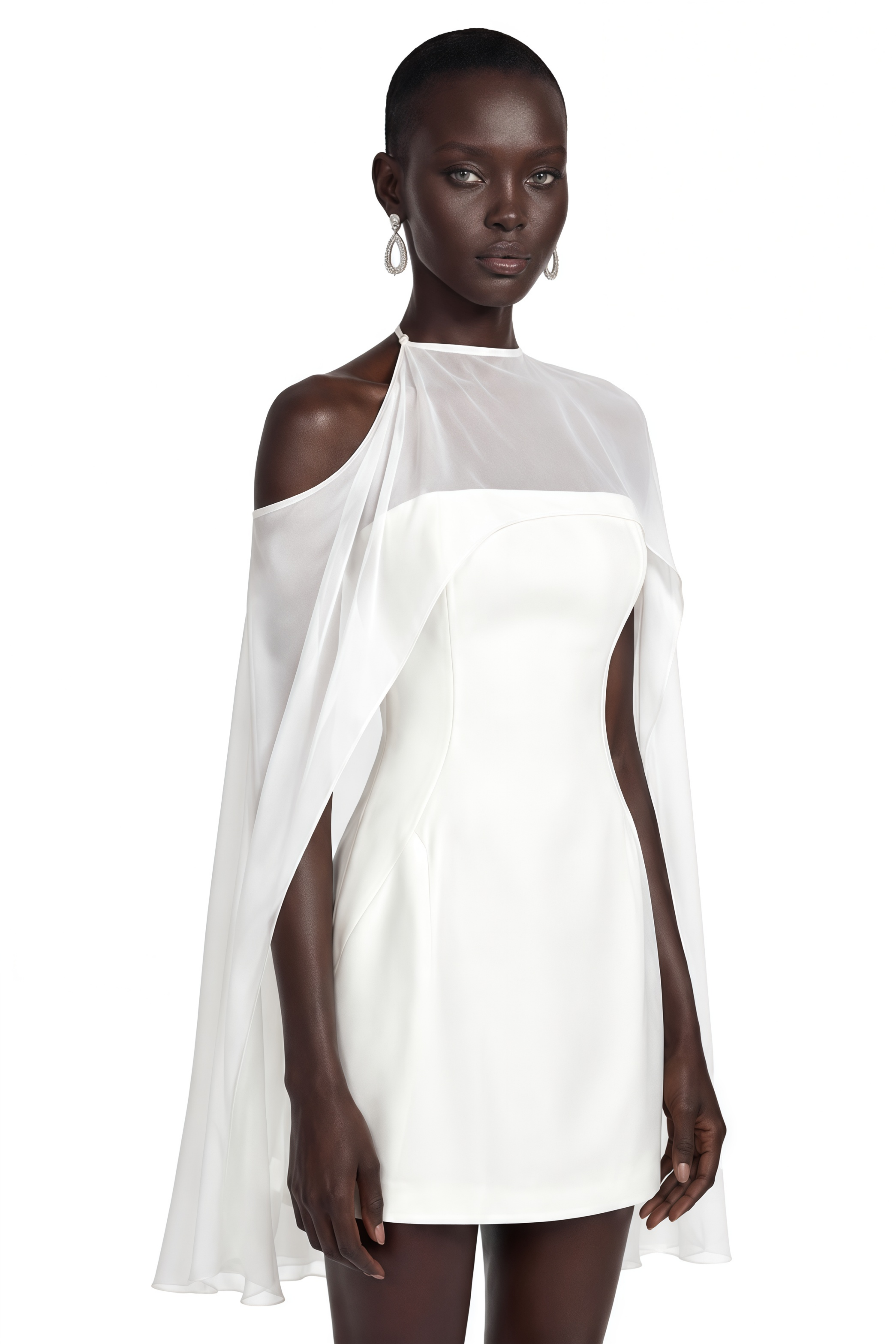 Edita White Cold Shoulder Cape Mini Dress