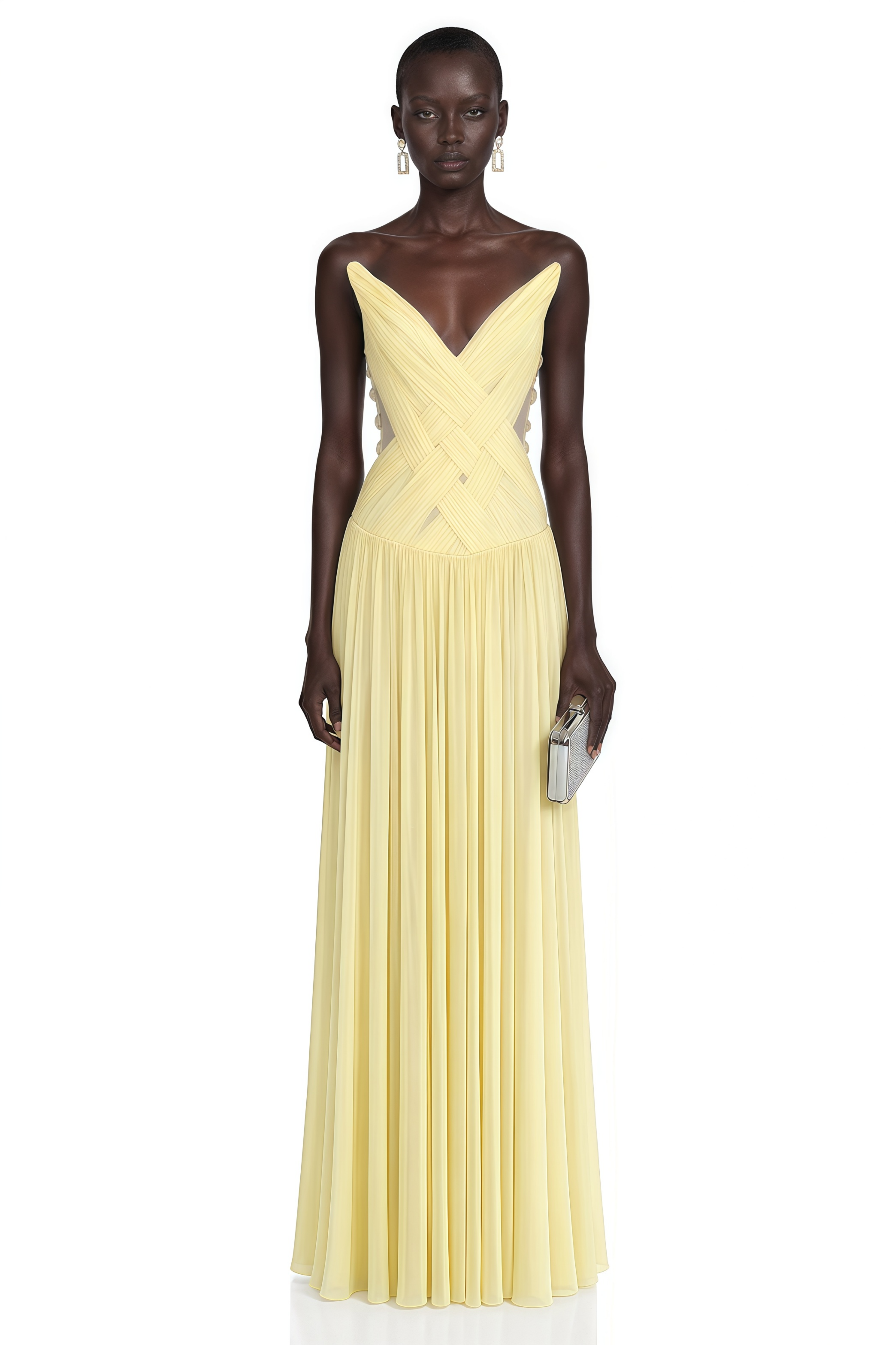 Eglantine Yellow Cross Front Ruched Maxi Dress