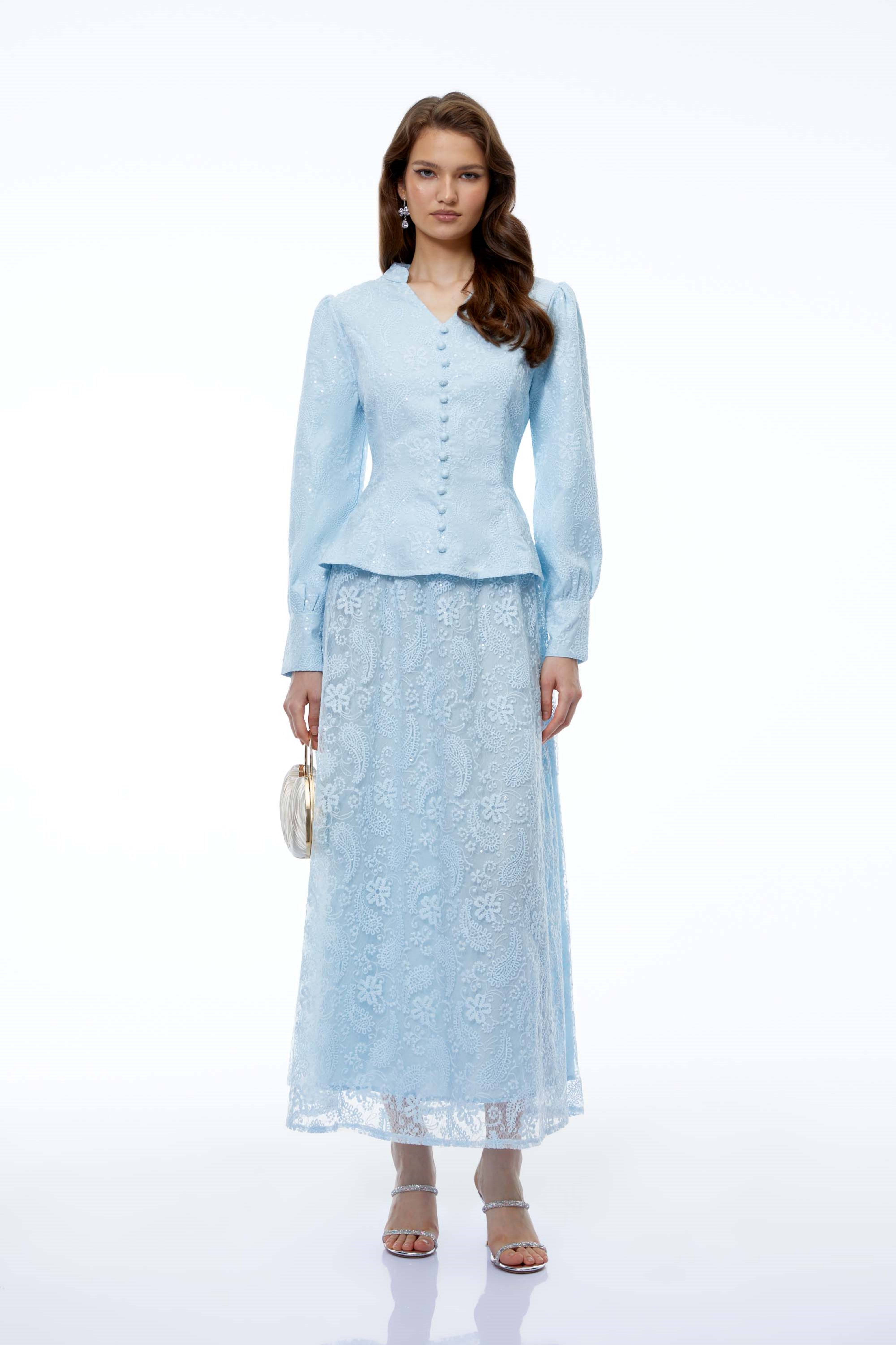 Eilish Blue Floral Print Top & Skirt Set