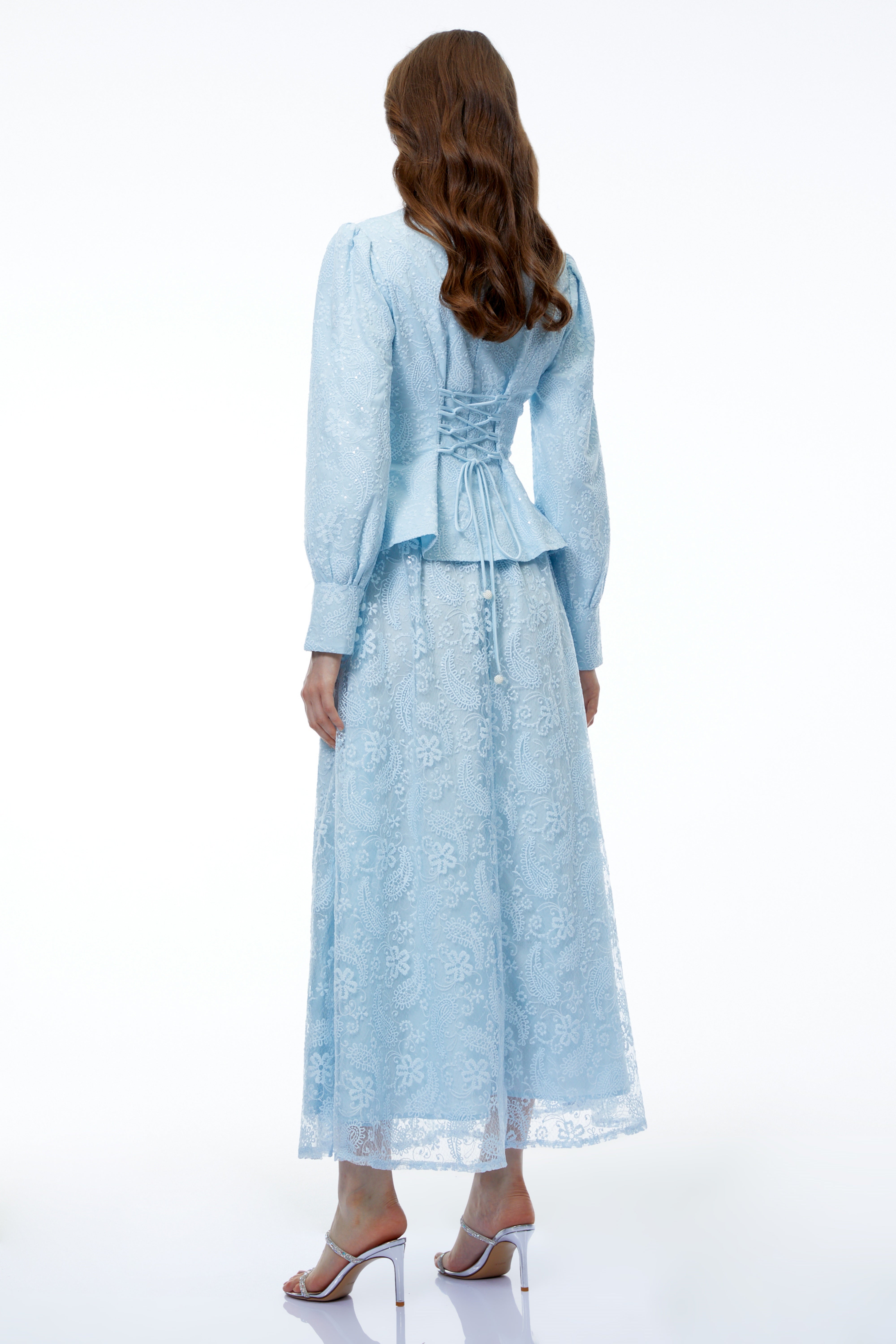 Eilish Blue Floral Print Top & Skirt Set