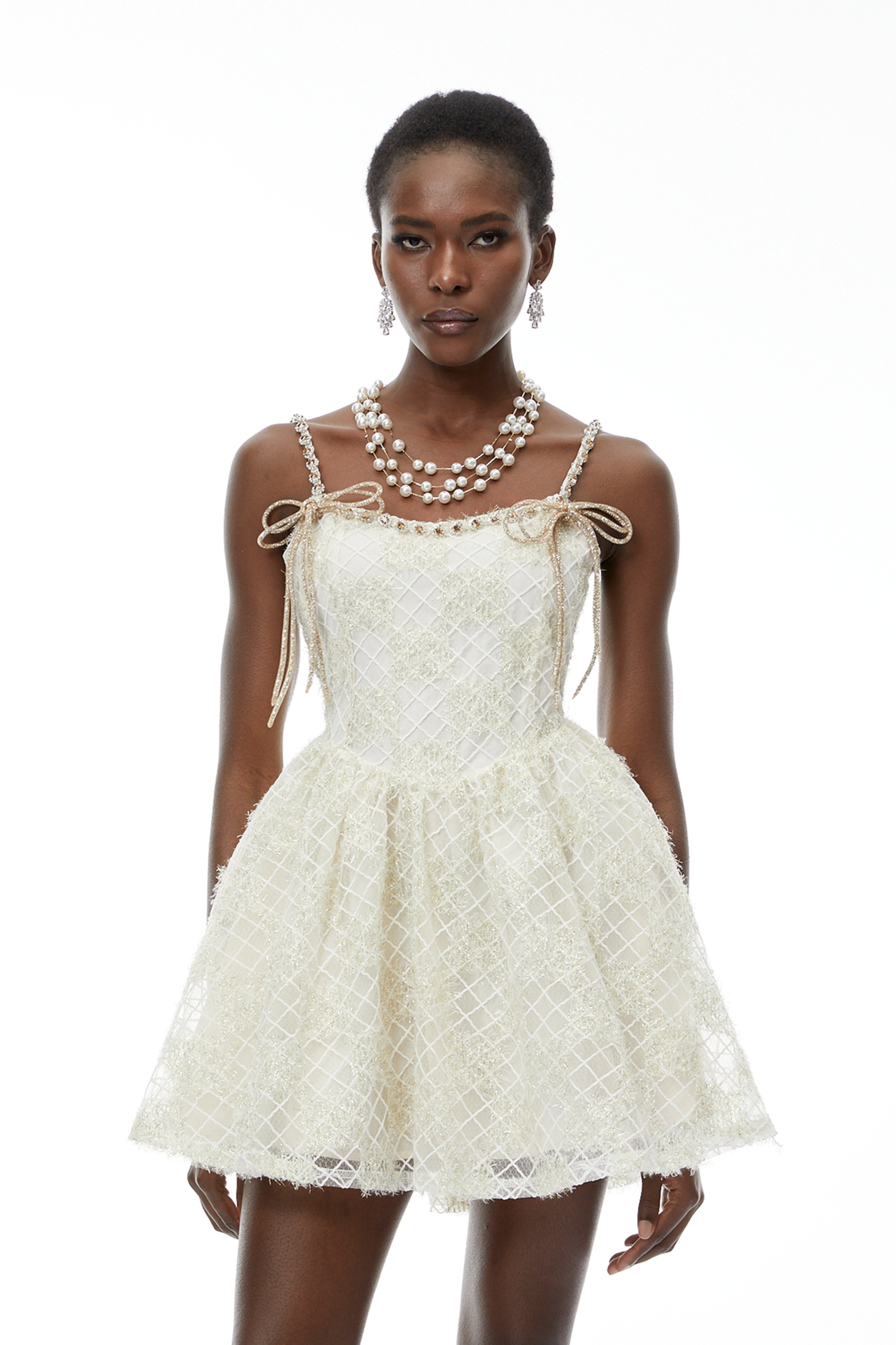 Eirlys Champagne Tulle Mini Dress with Bow
