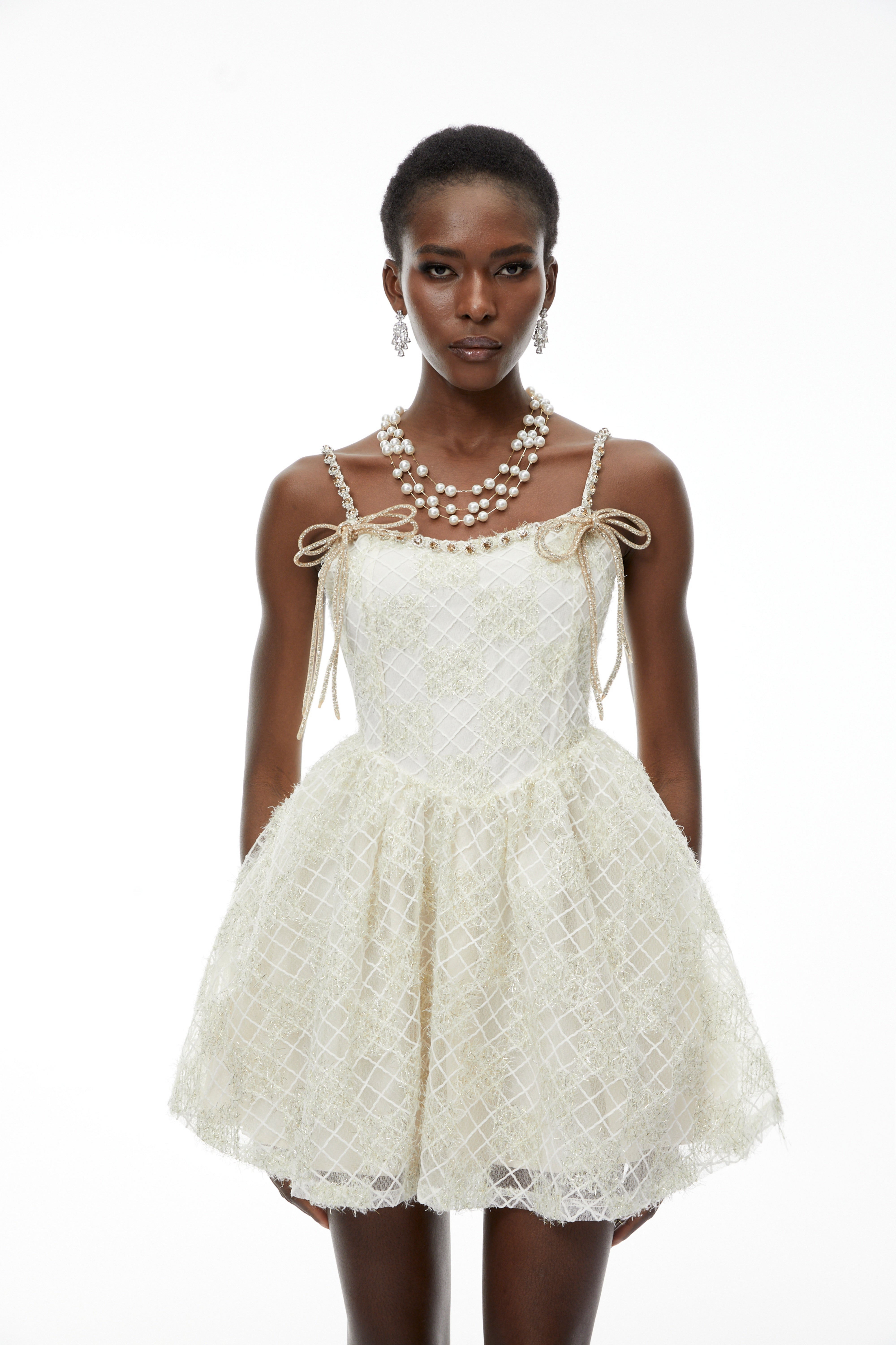 Eirlys Champagne Tulle Mini Dress with Bow