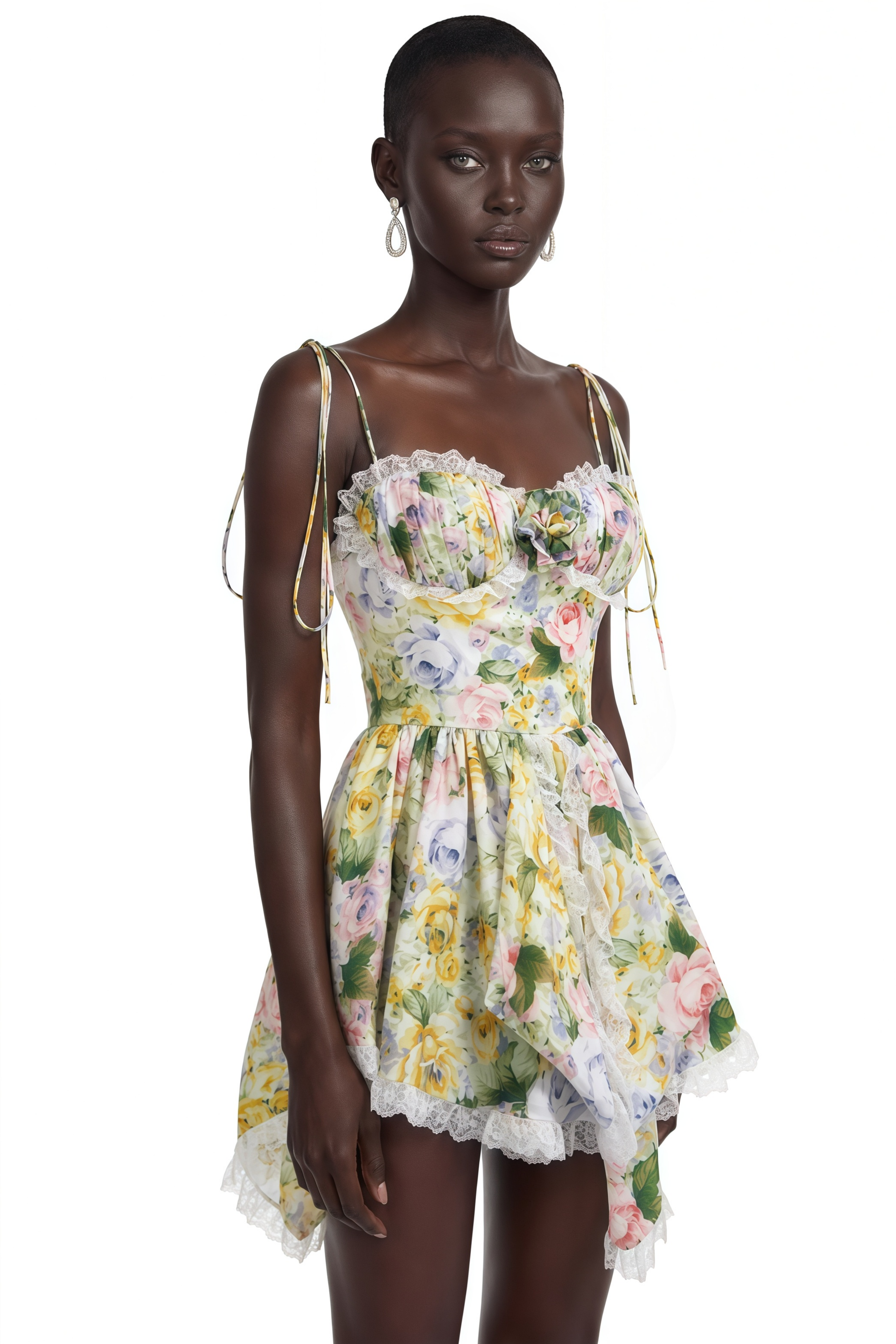 Mini-robe à imprimé floral Eleanor Green avec bretelles fines