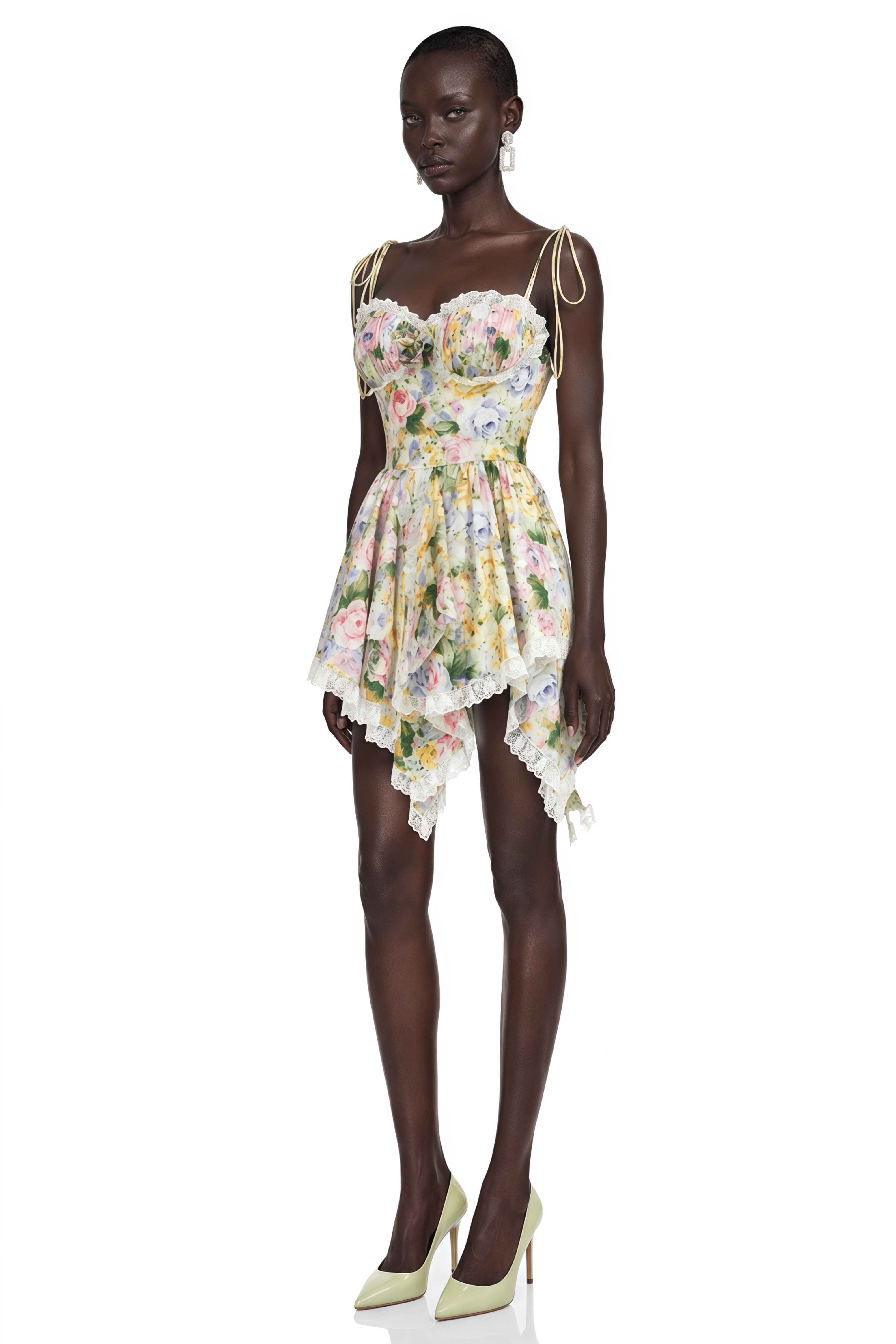 Mini-robe à imprimé floral Eleanor Green avec bretelles fines