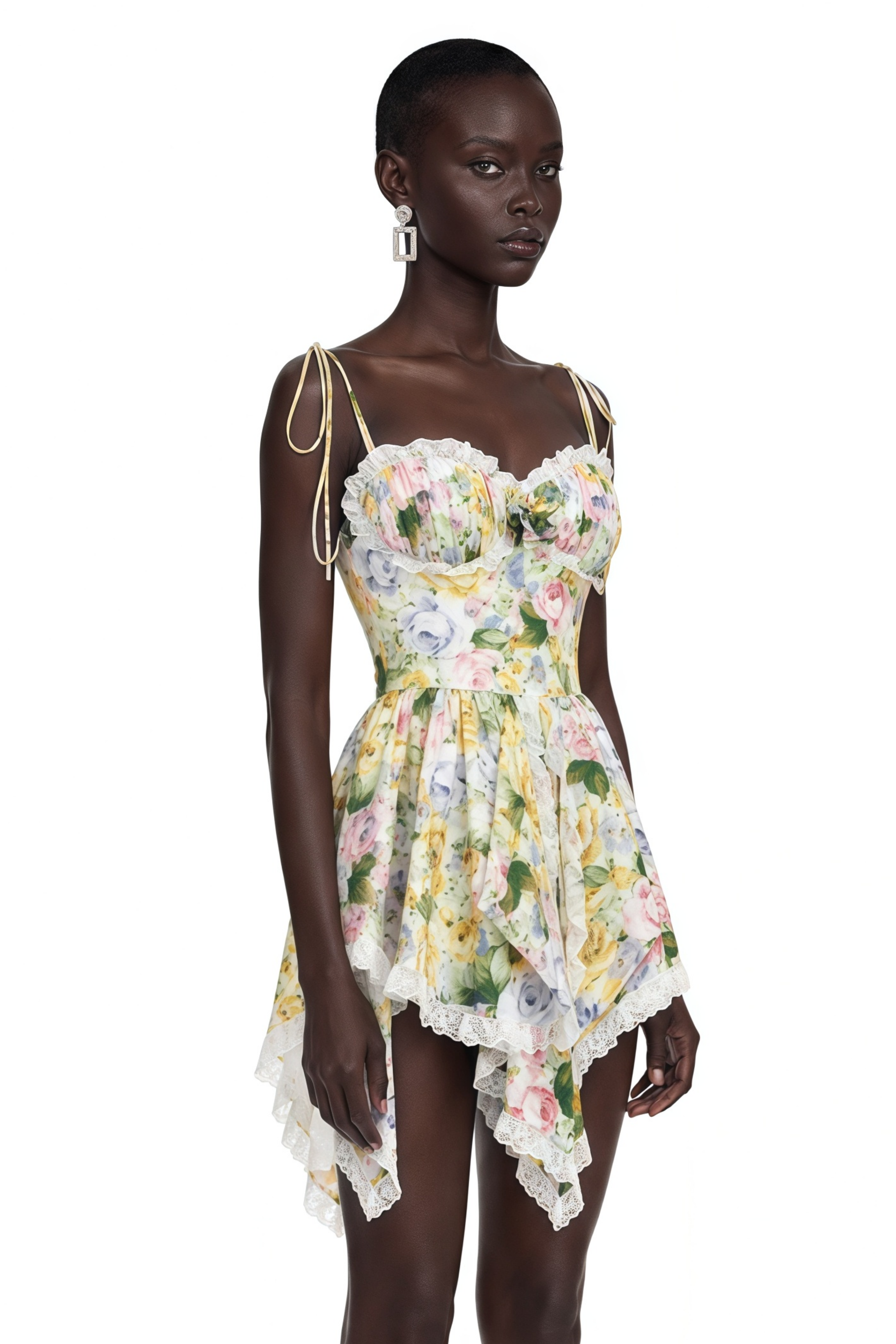 Mini-robe à imprimé floral Eleanor Green avec bretelles fines