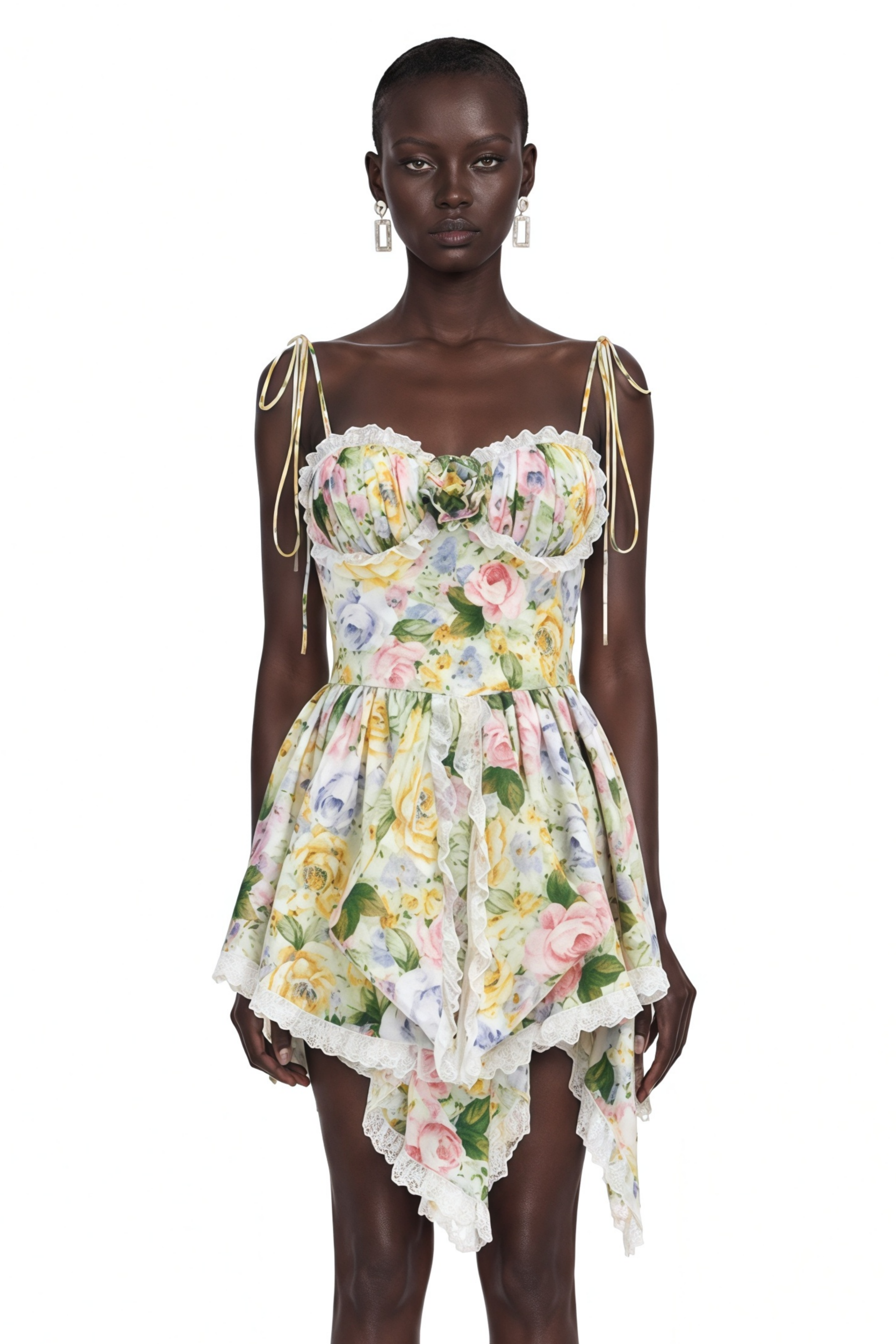 Mini-robe à imprimé floral Eleanor Green avec bretelles fines