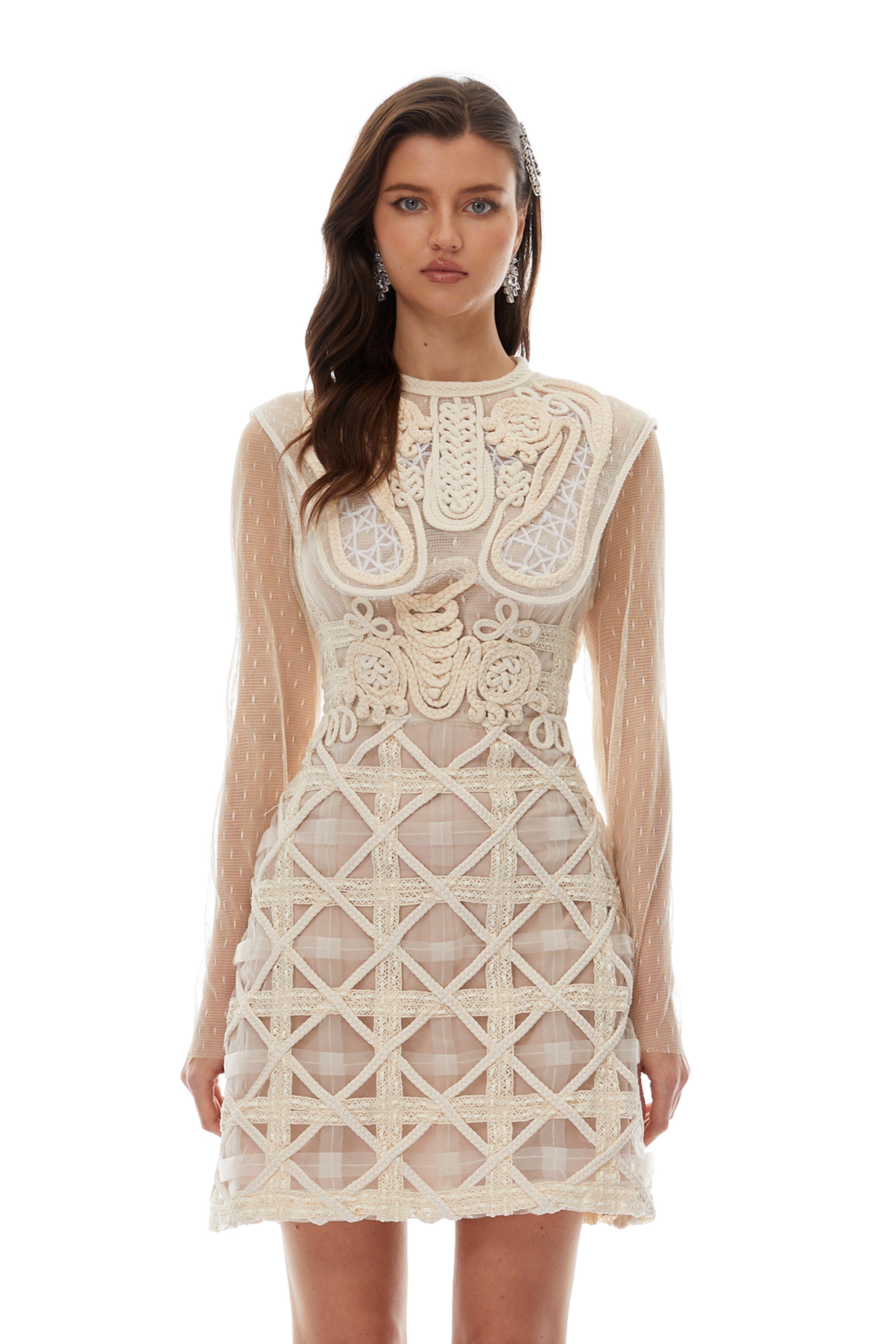 Elena White Braided Crochet Mini Dress