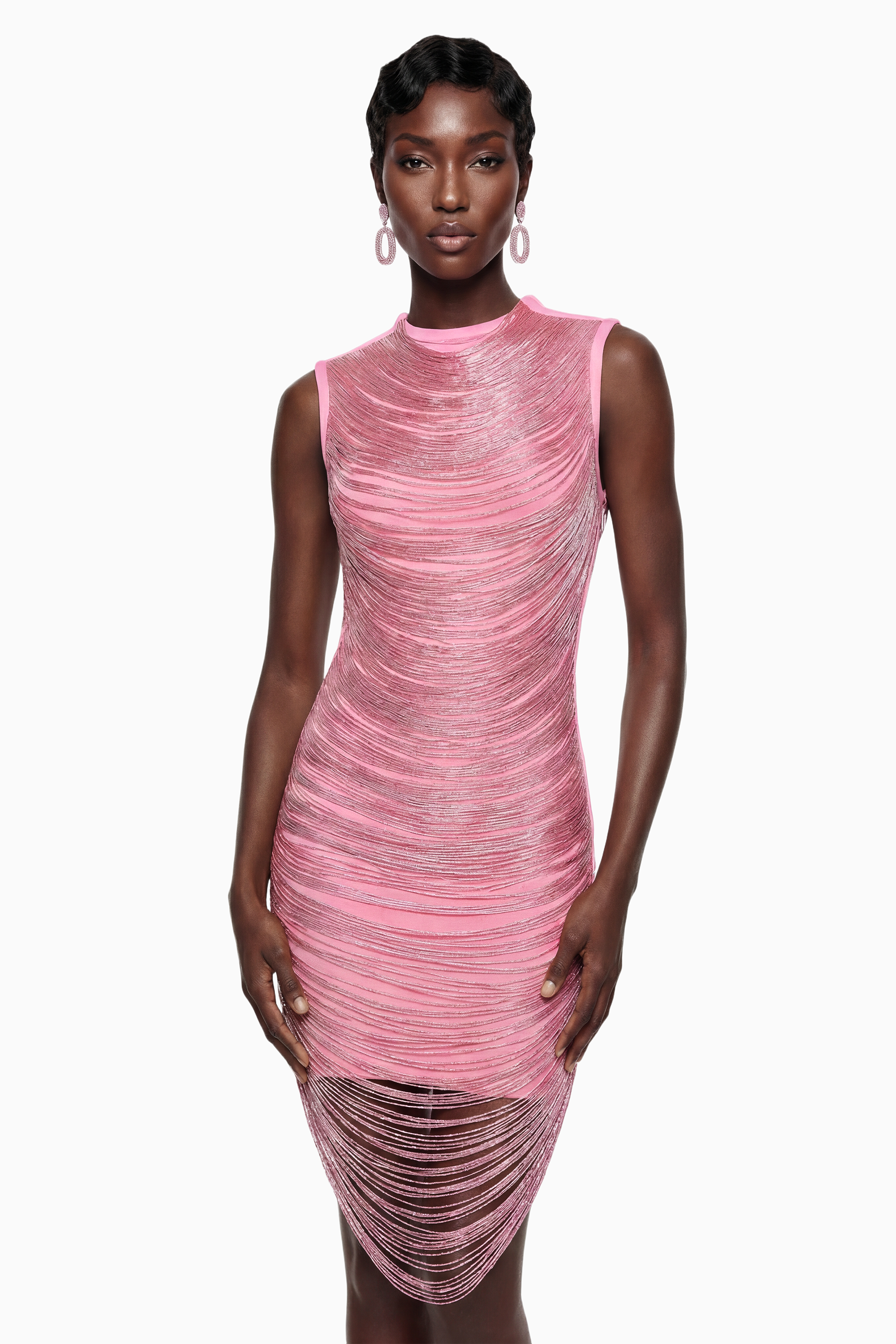Eleonora Pink Fringed Bandage Mini Dress