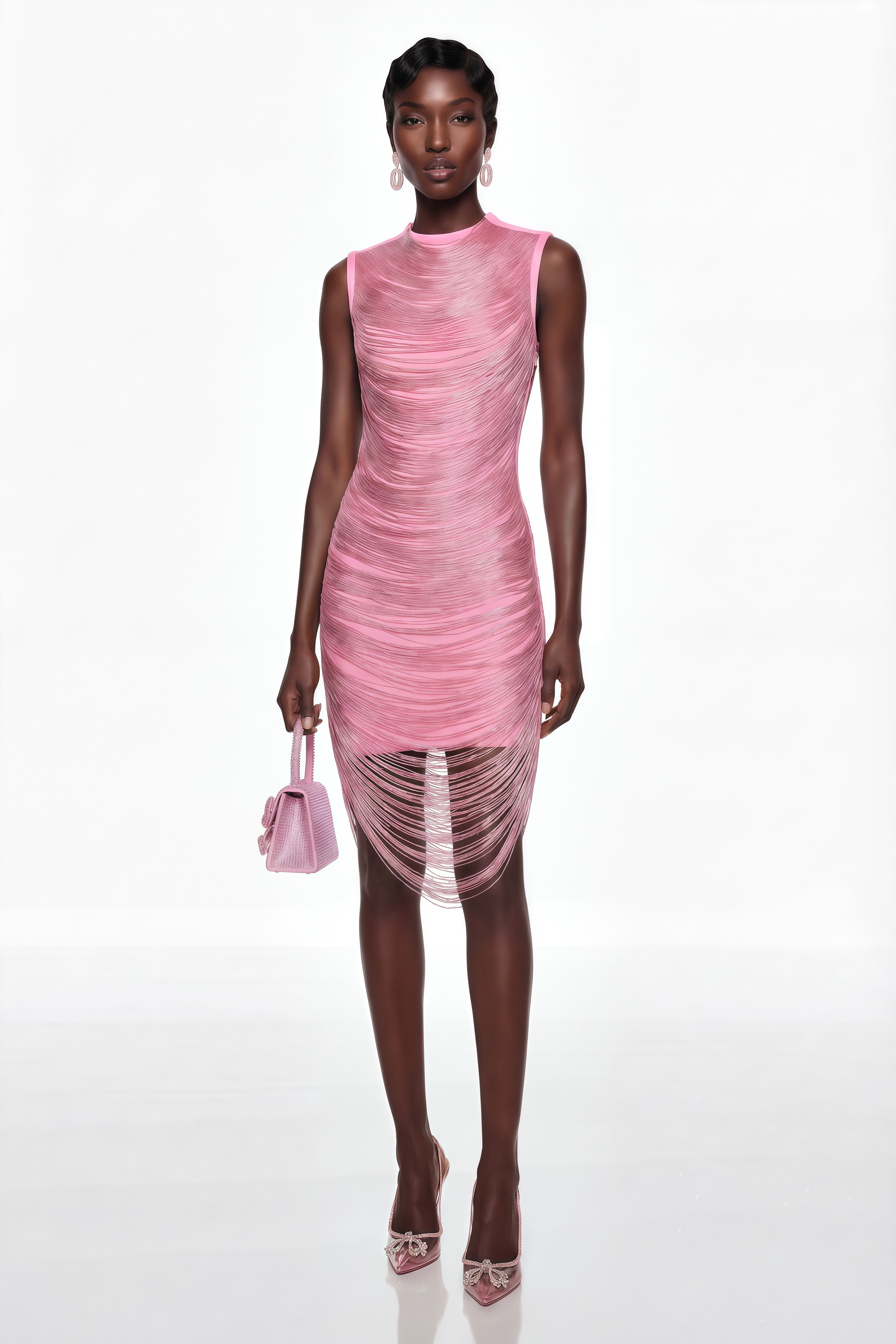 Eleonora Pink Fringed Bandage Mini Dress