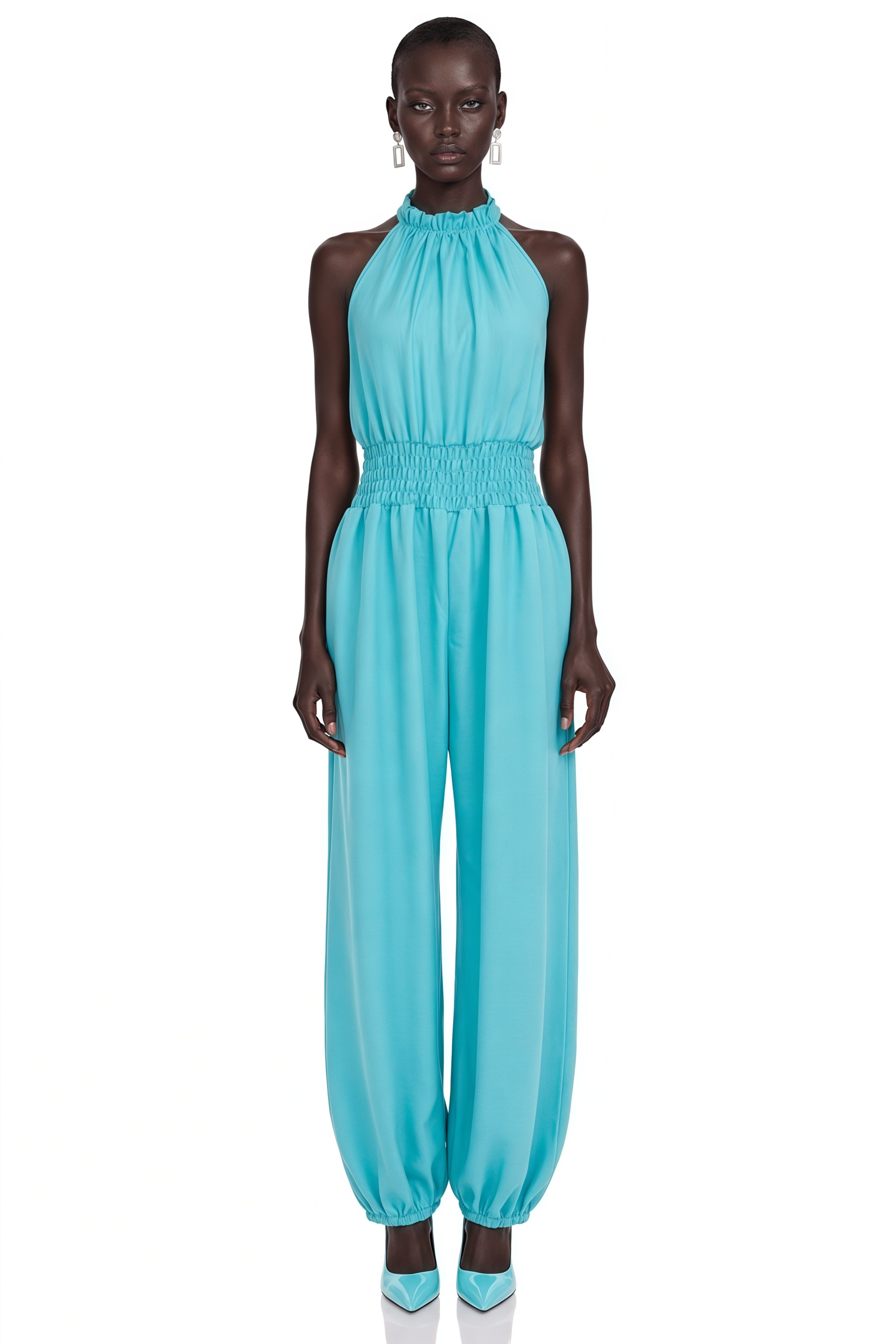 Elisa Green Halterneck Lantern-Shaped Jumpsuit