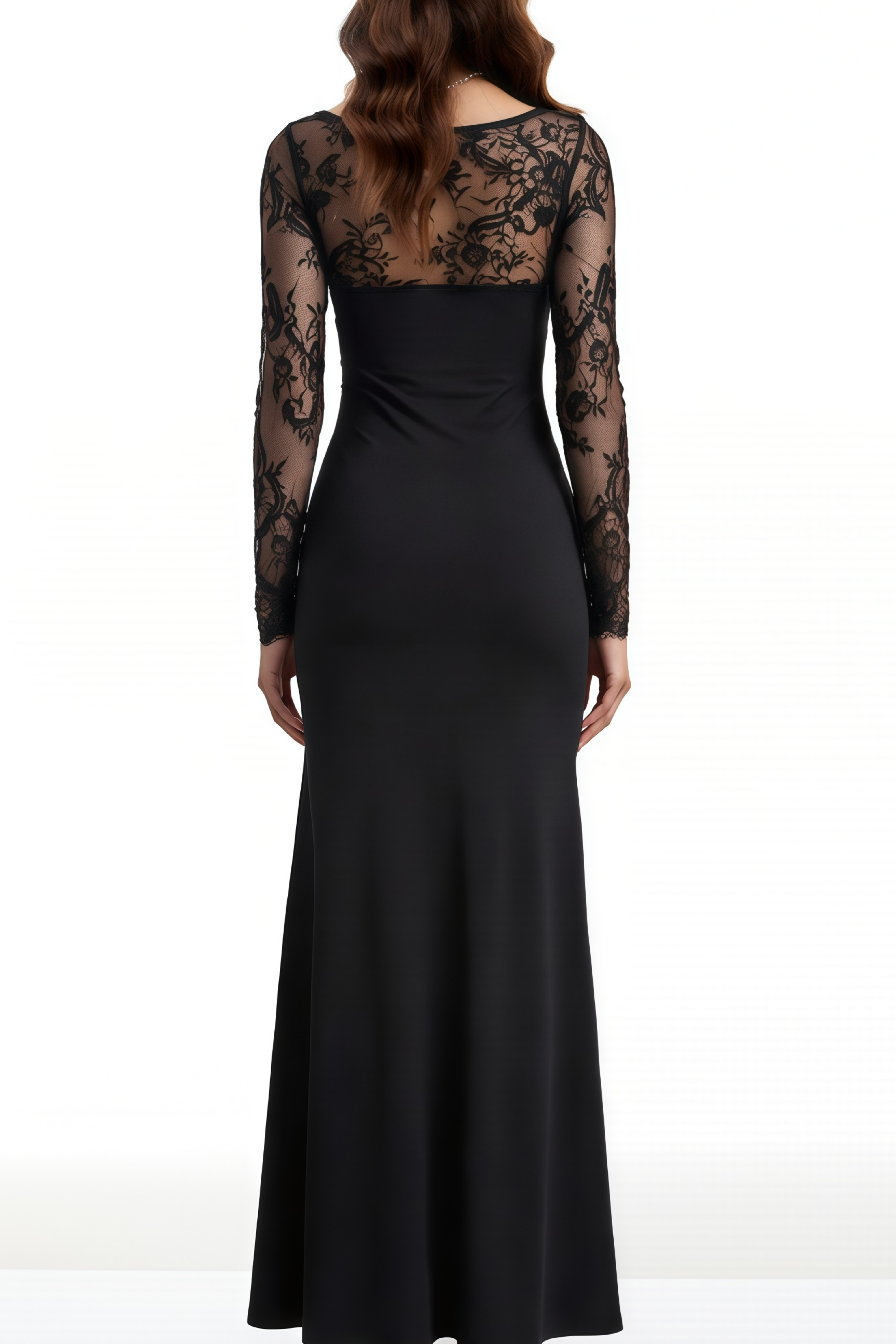 Elisheva – Schwarzes Maxikleid mit tiefem Ausschnitt aus Spitze