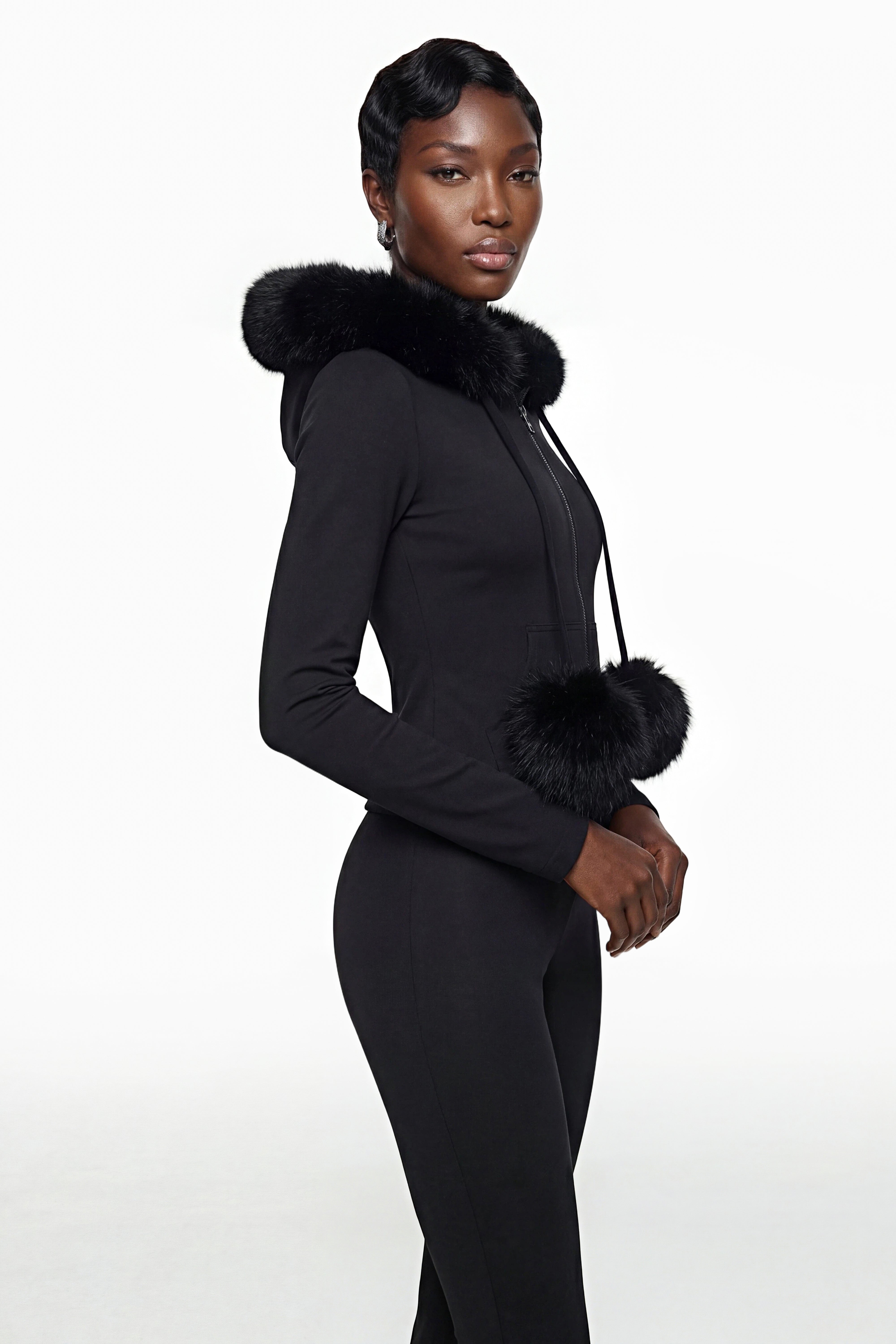 Elize Black Hoodie Jacket & Flared Trouser Set