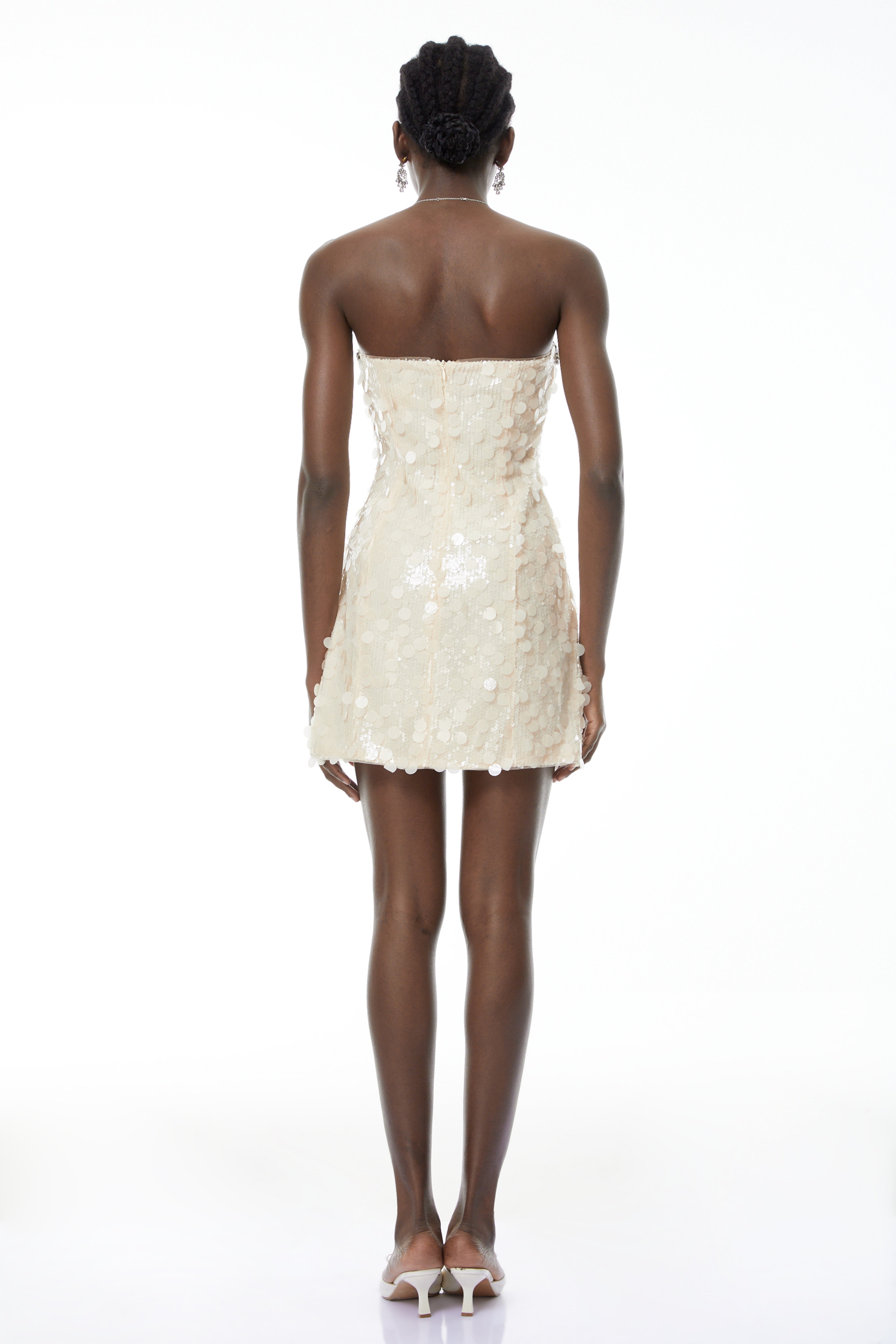 Elliana Cream White Sequin Mini Dress