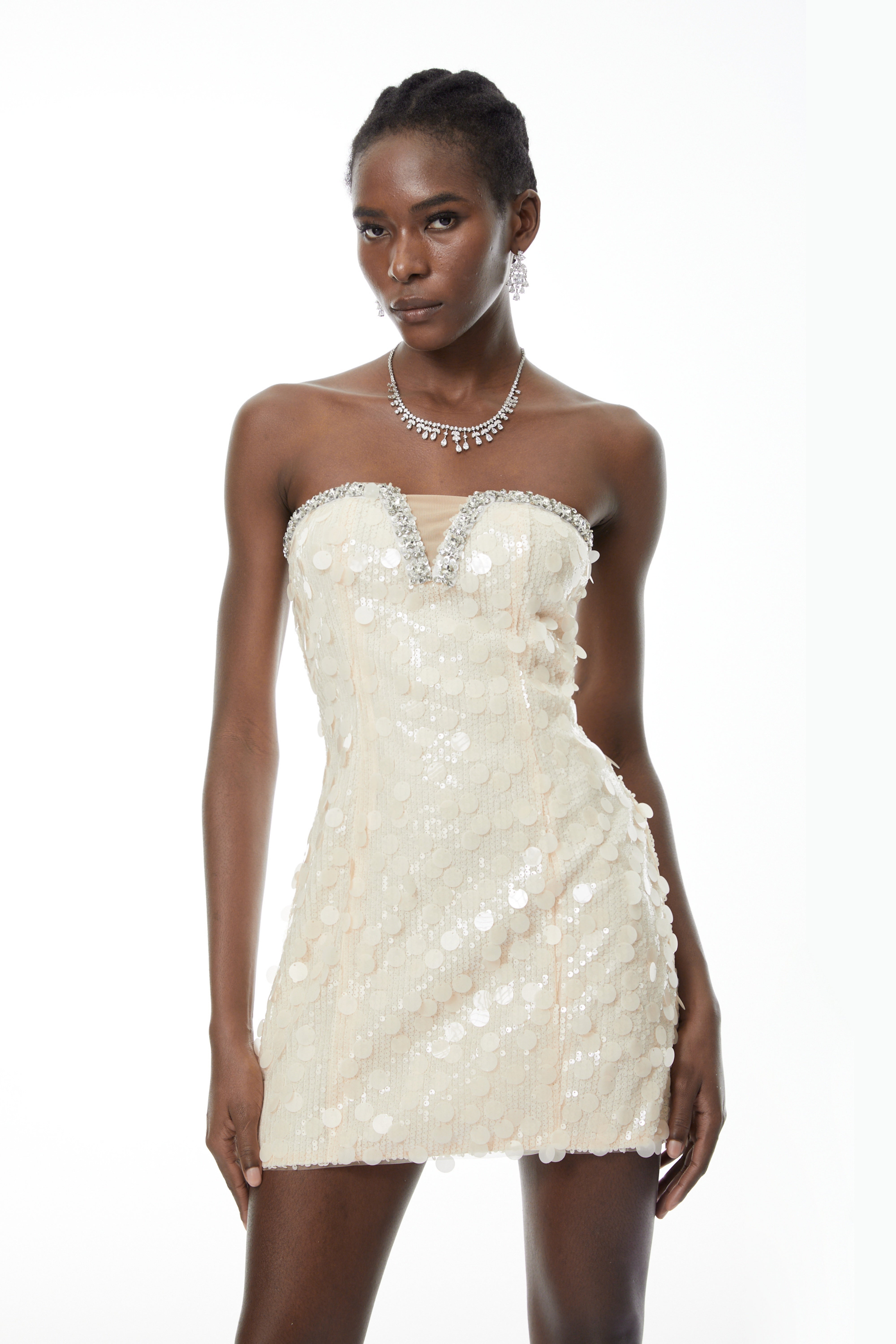 Elliana Cream White Sequin Mini Dress