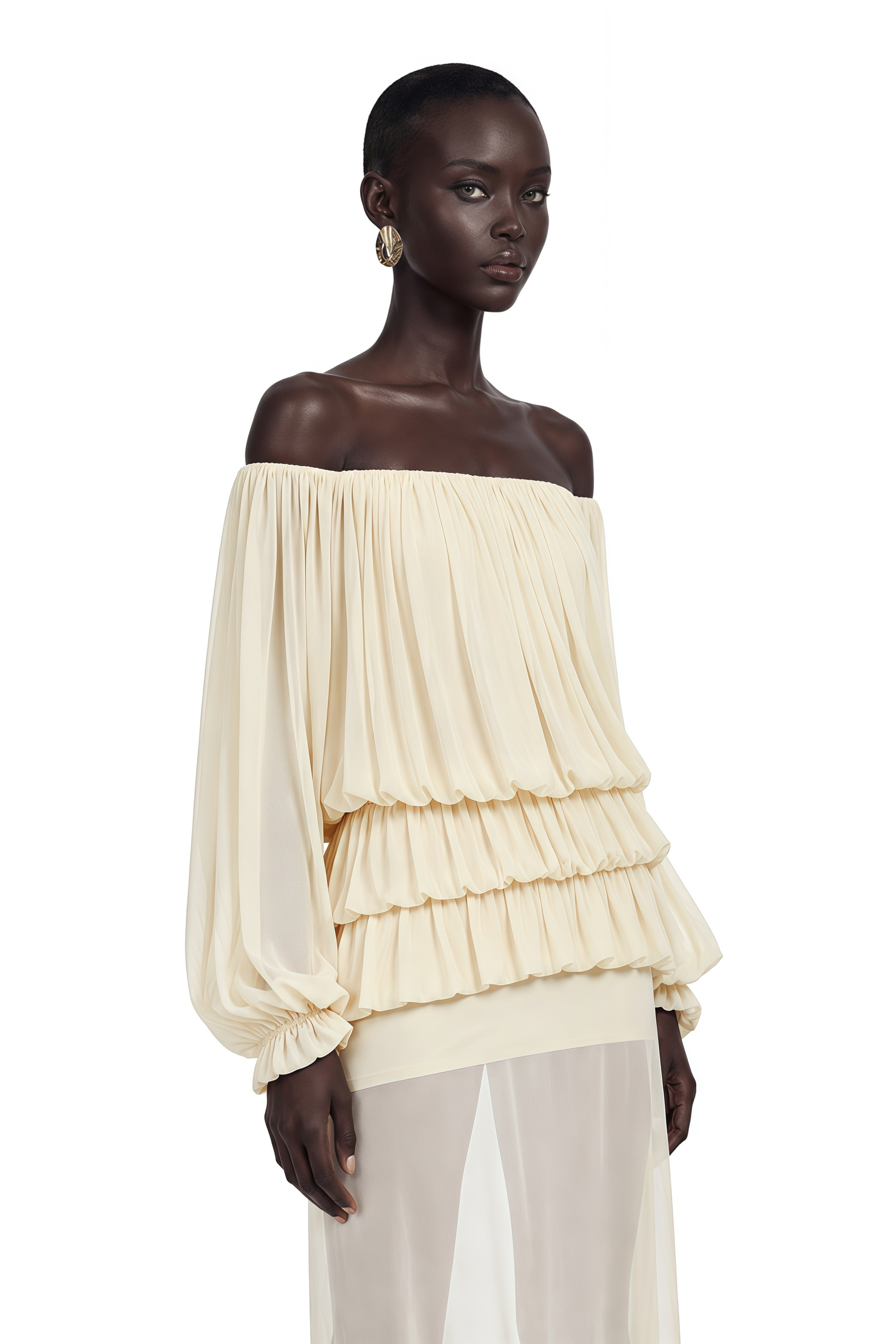 Elodie Yellow Off Shoulder Pleated Chiffon Top & Skirt Set