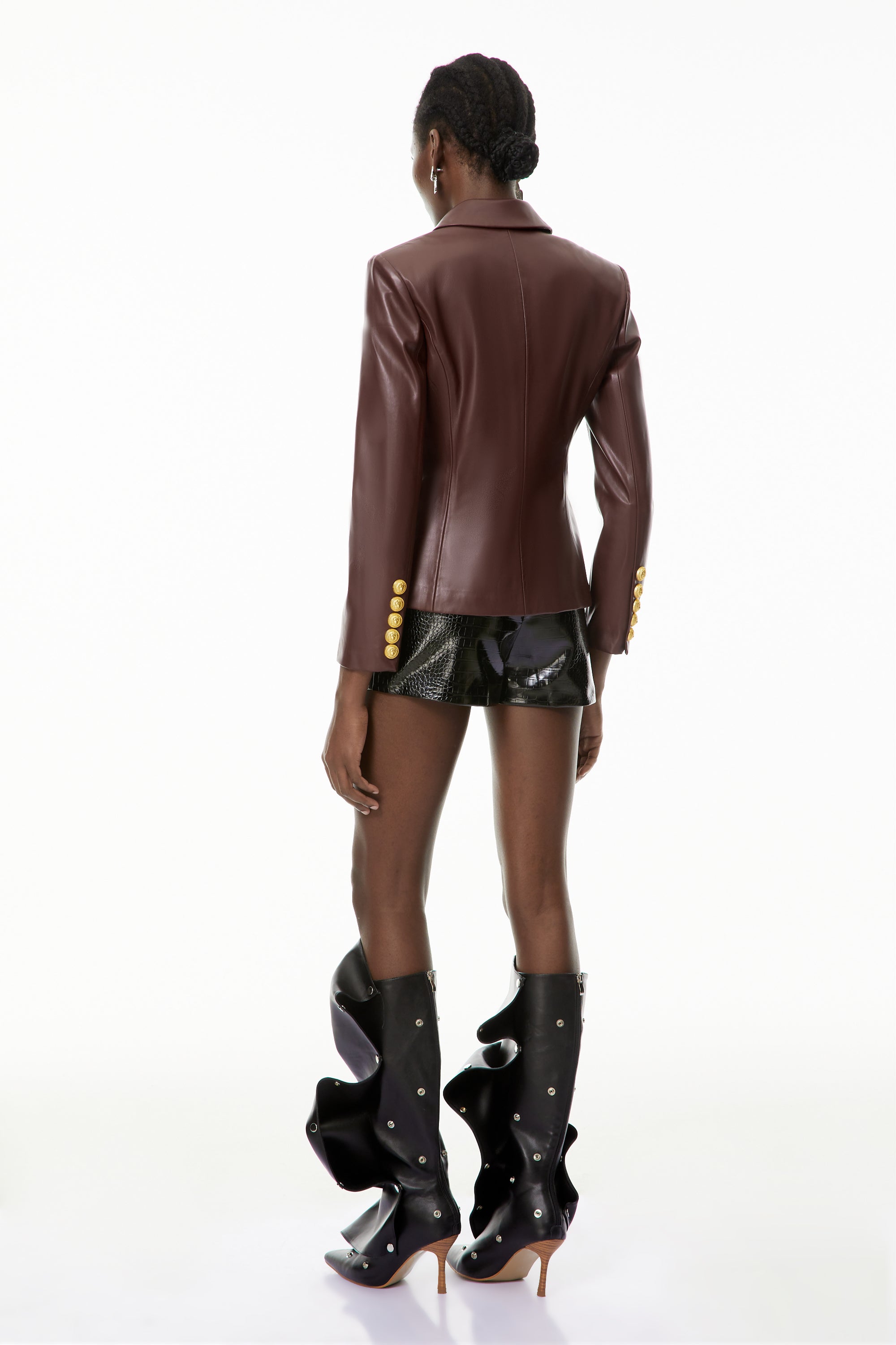 Elsie Red Faux Leather Jacket with Decorative Buttons