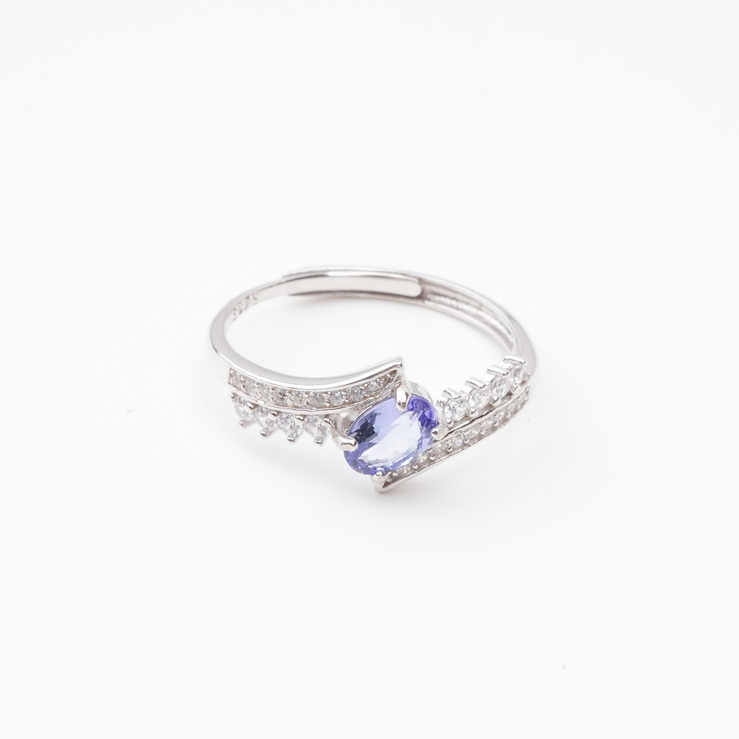Elspeth Violet Tanzanite Oval Cut Pavé Crystal Sterling Silver Ring