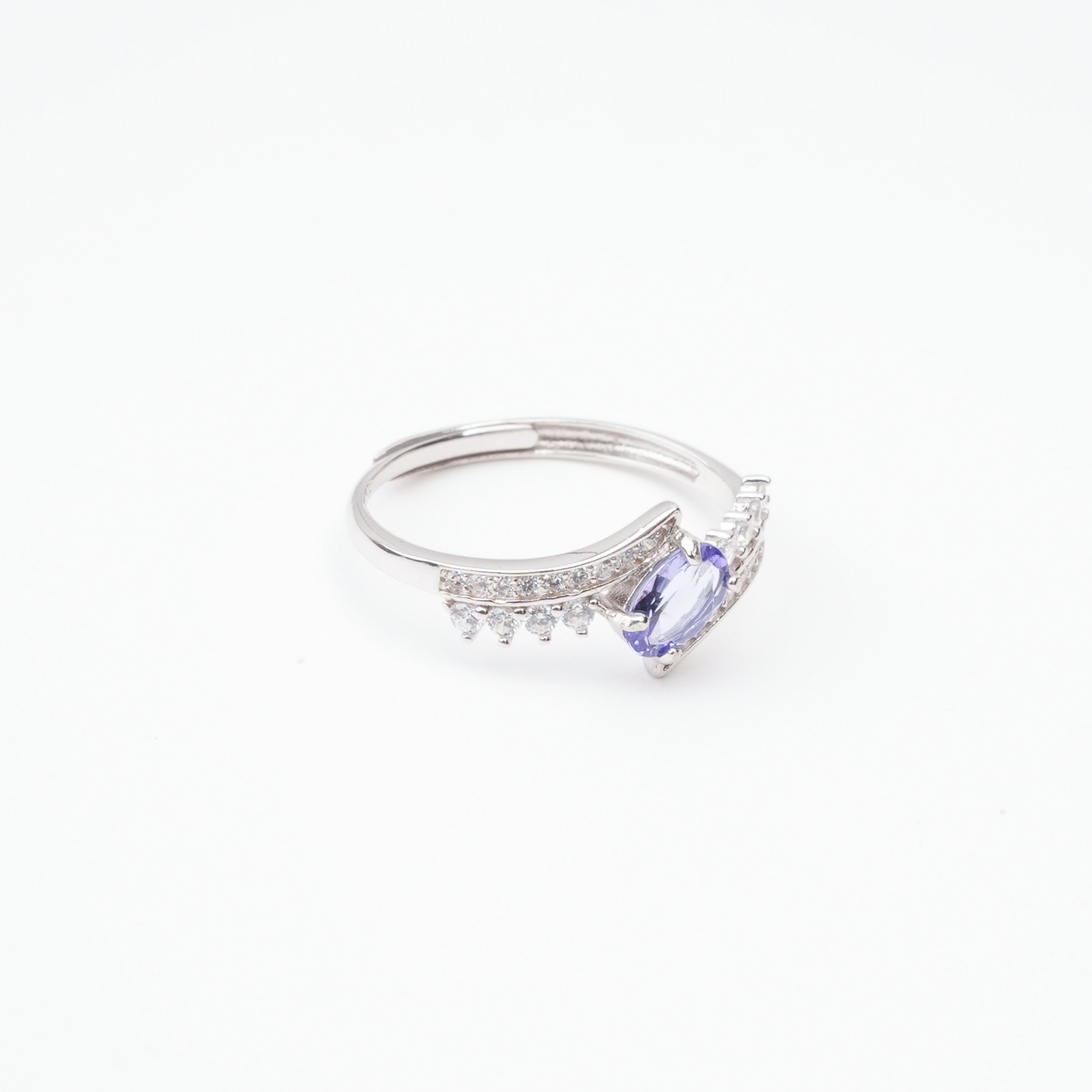 Elspeth Violet Tanzanite Oval Cut Pavé Crystal Sterling Silver Ring