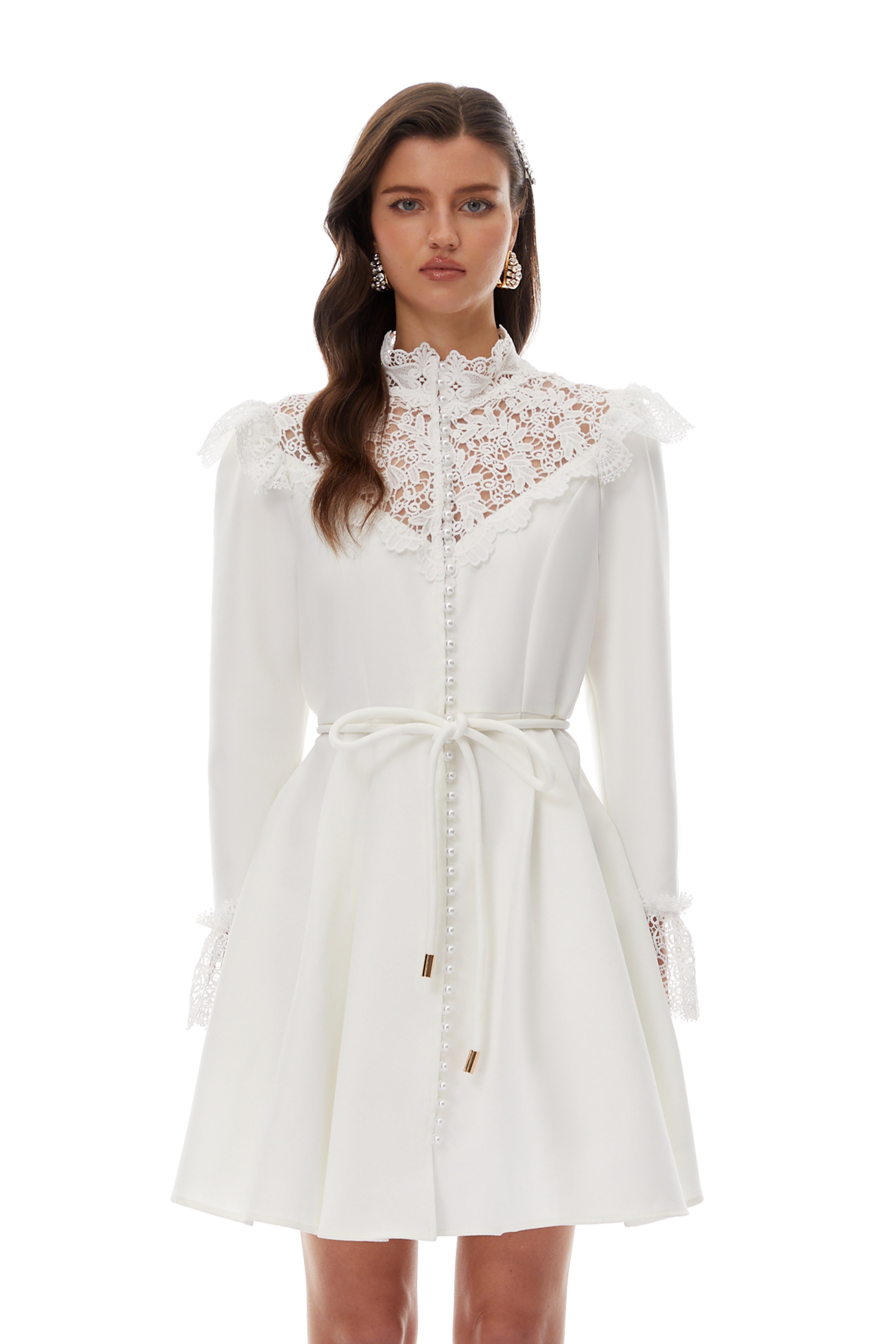 Embla White Lace Trim Mini Dress