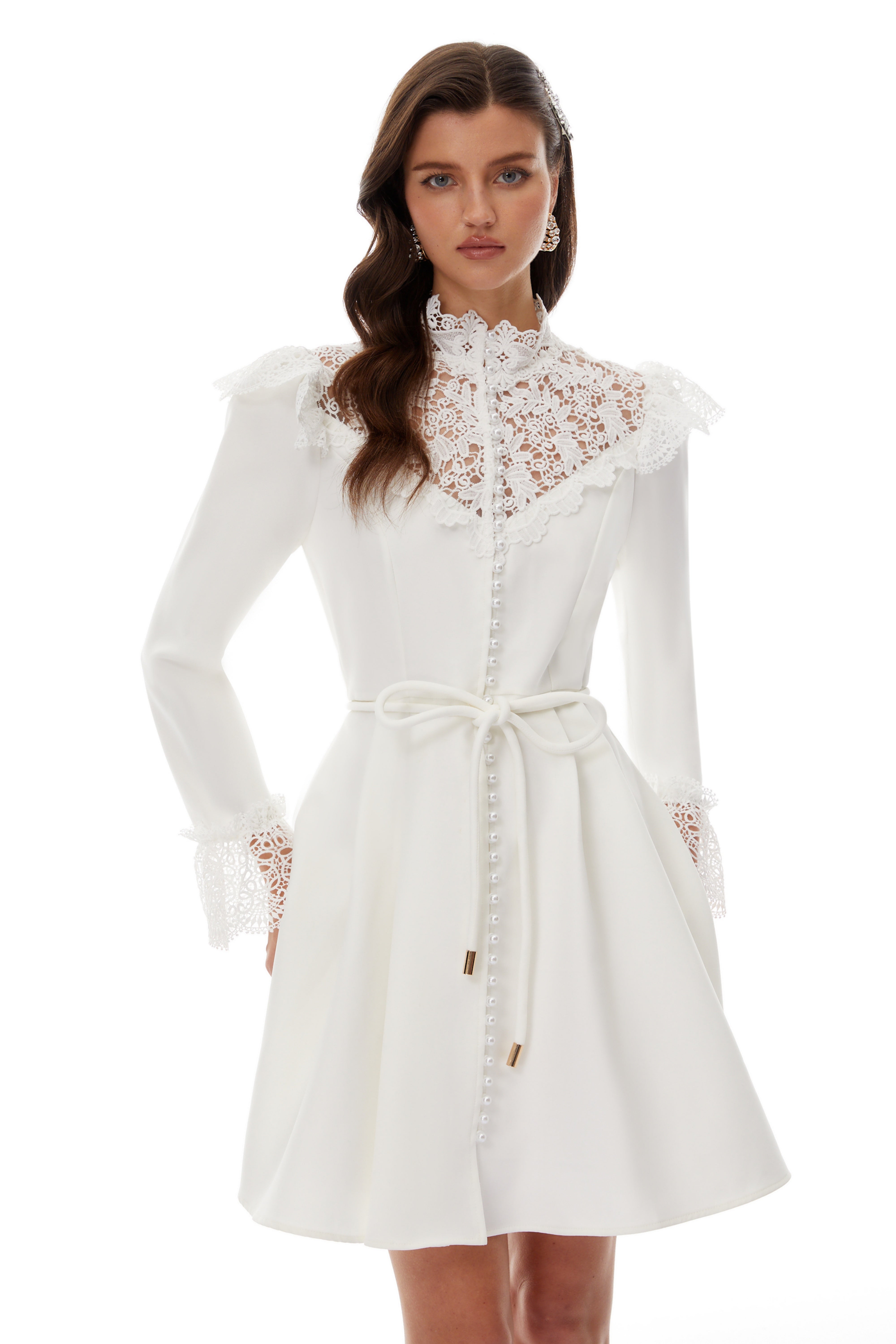 Embla White Lace Trim Mini Dress