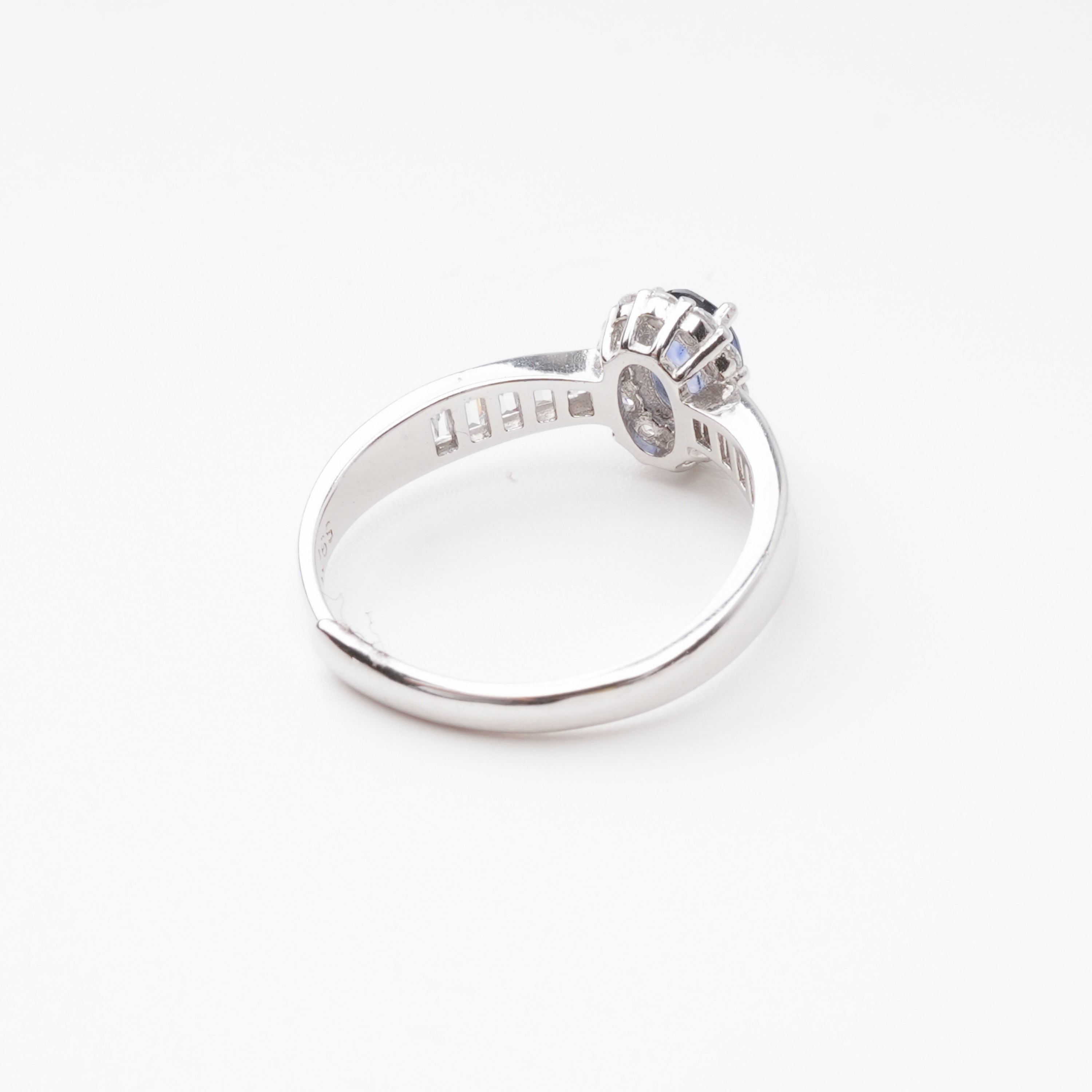 Emma Blue Sapphire Oval Cut Halo Baguette Crystal Sterling Silver Ring