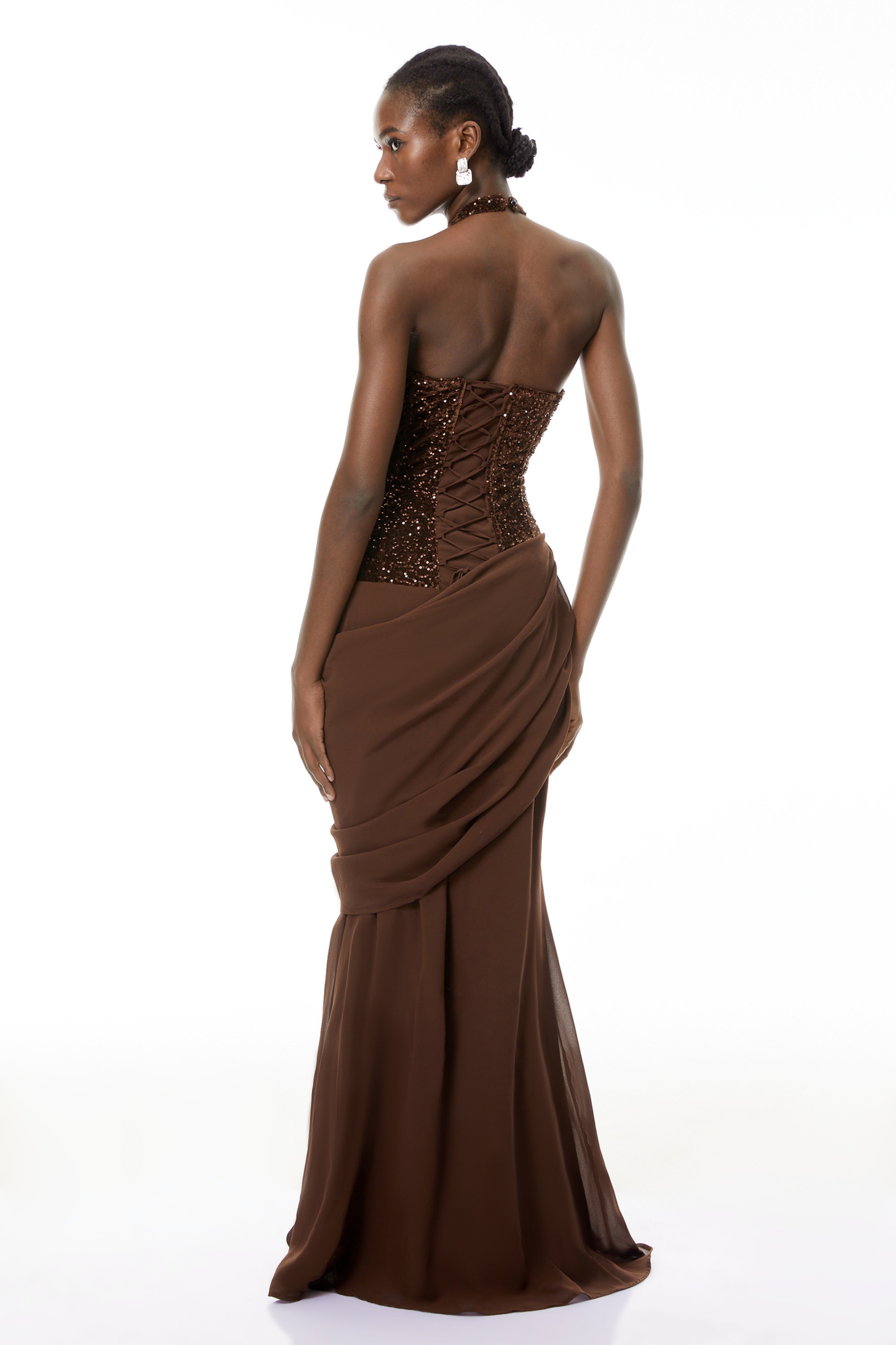 Emma Brown Halterneck Sequin Panel Maxi Gown