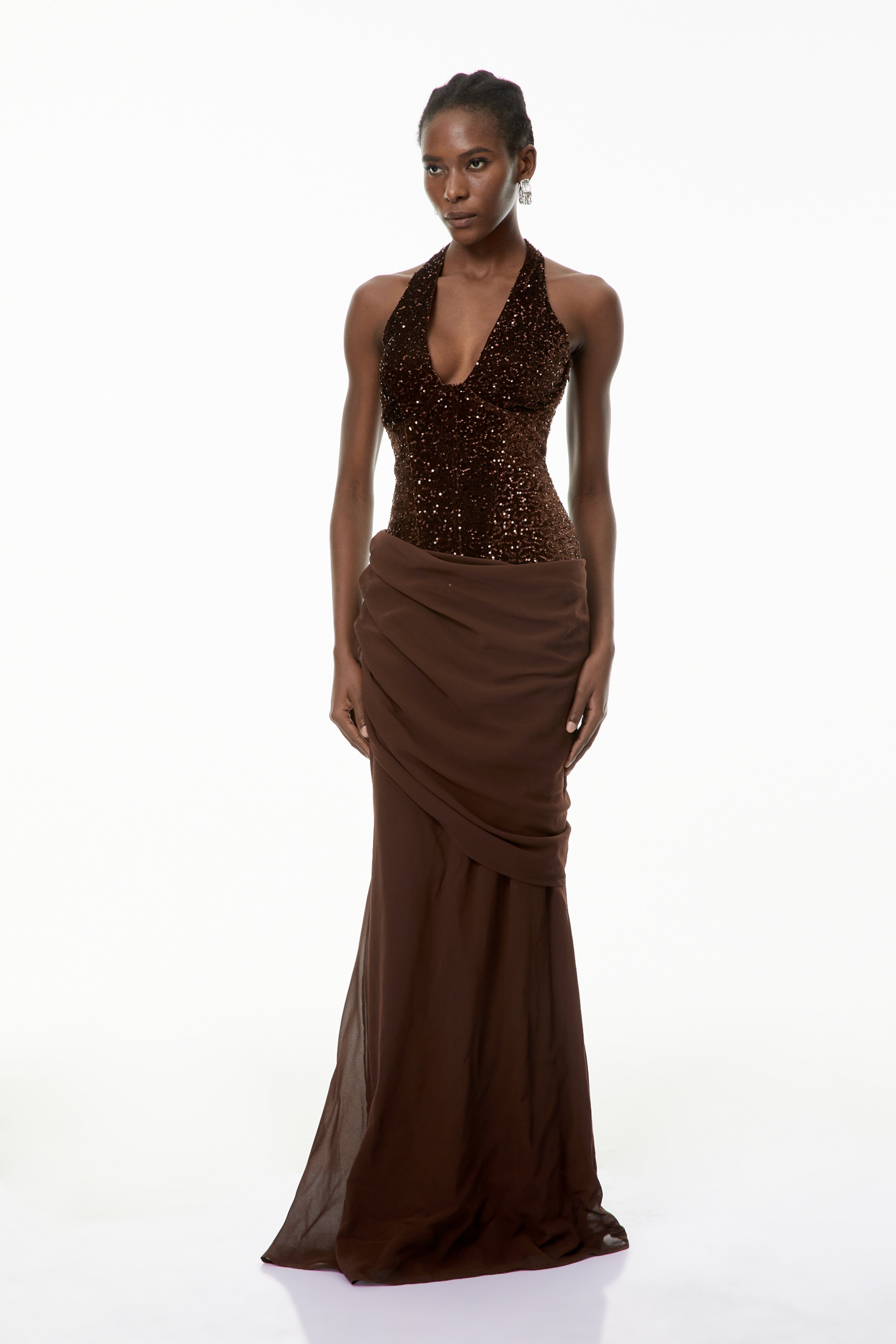 Emma Brown Halterneck Sequin Panel Maxi Gown