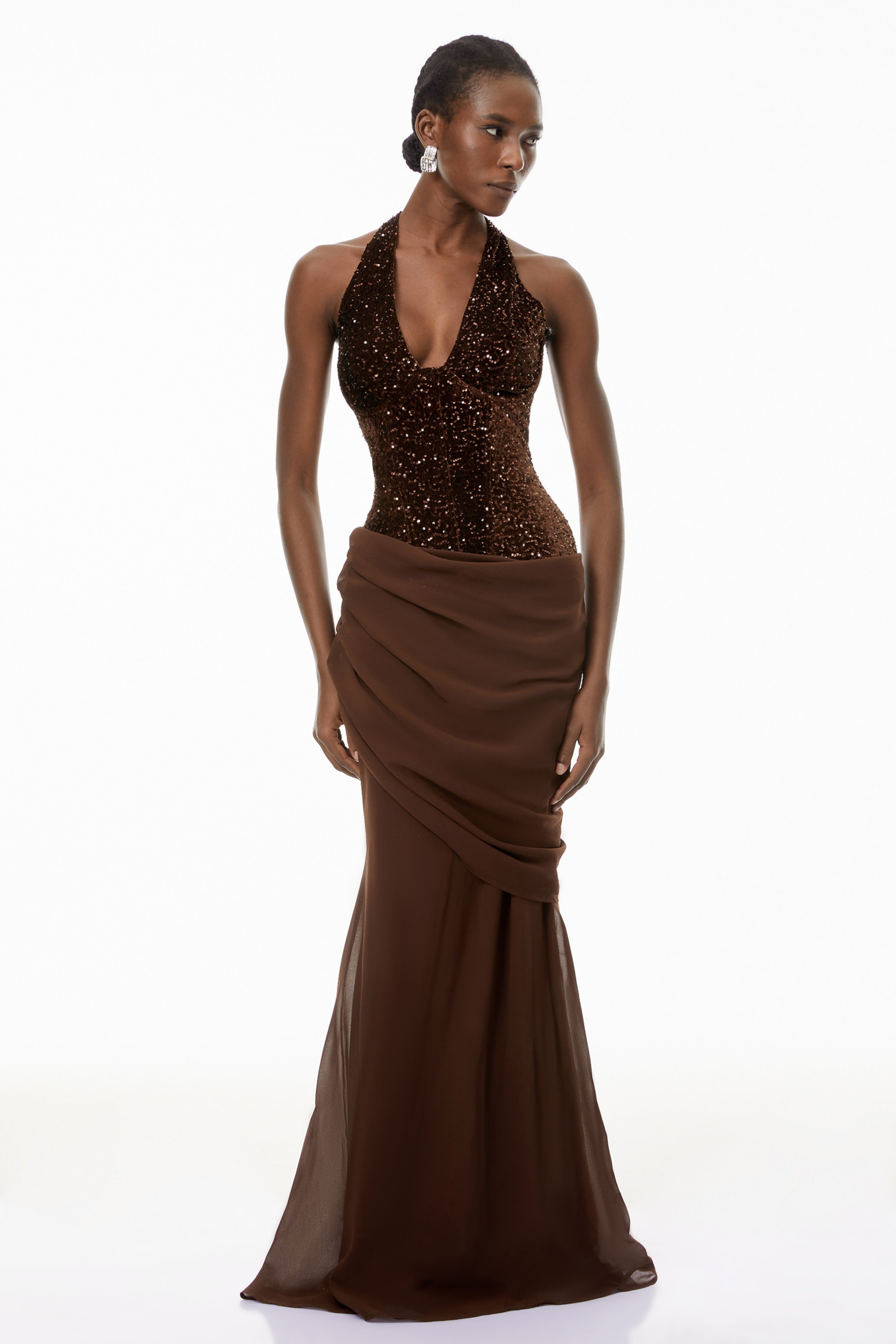 Emma Brown Halterneck Sequin Panel Maxi Gown