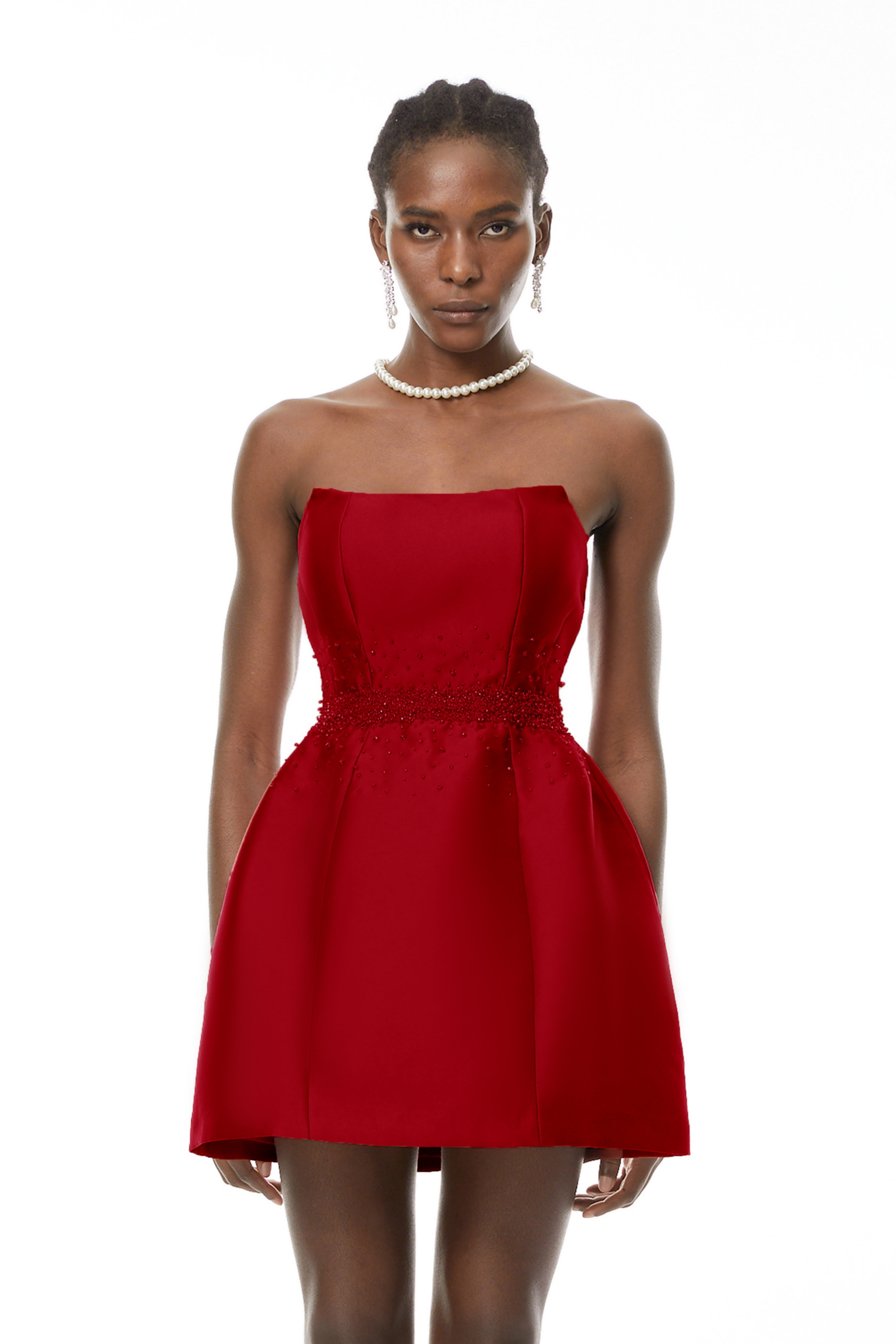 Eneko Mini-Kleid mit roten Perlenverzierungen