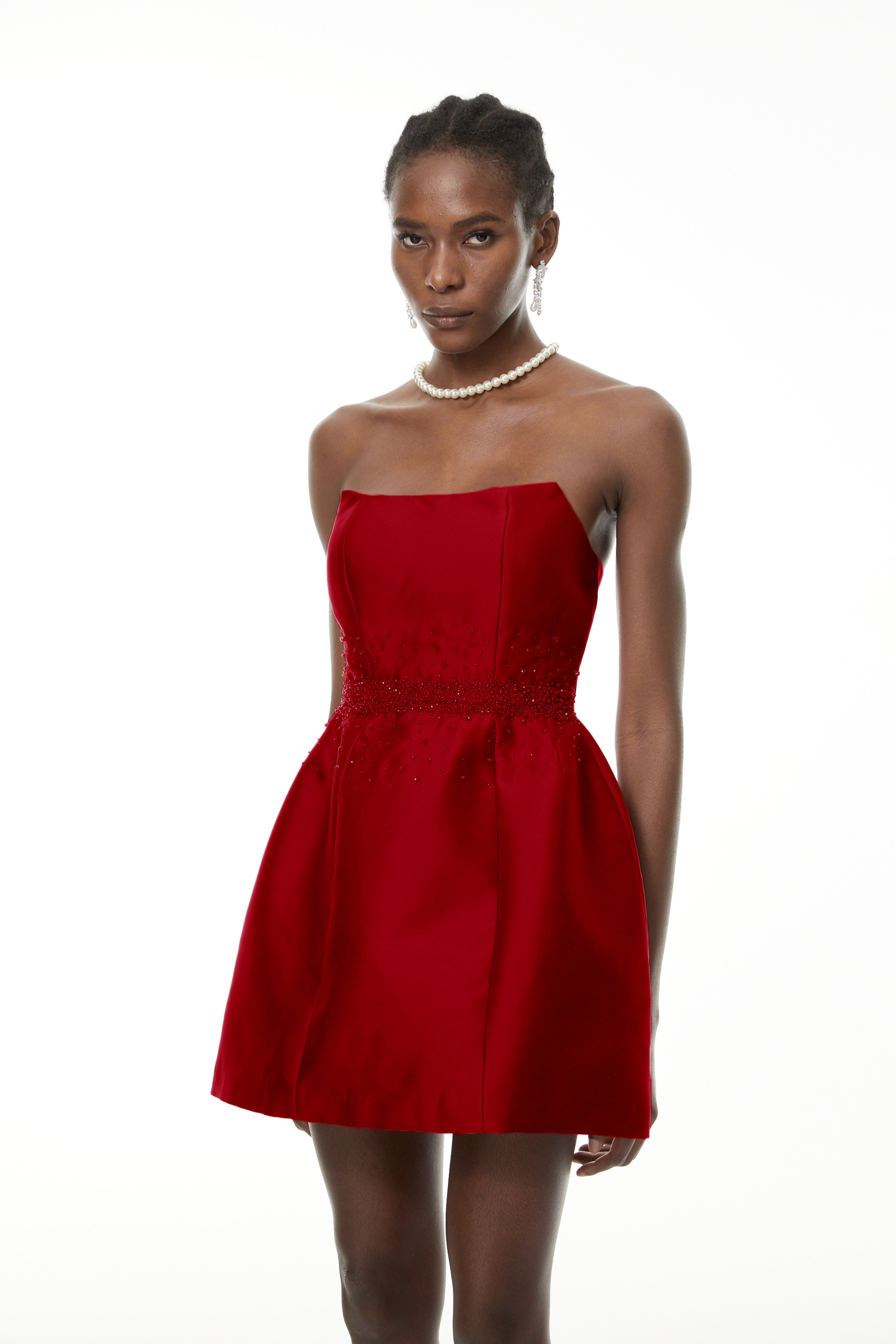 Eneko Red Bead Embellished Mini Dress