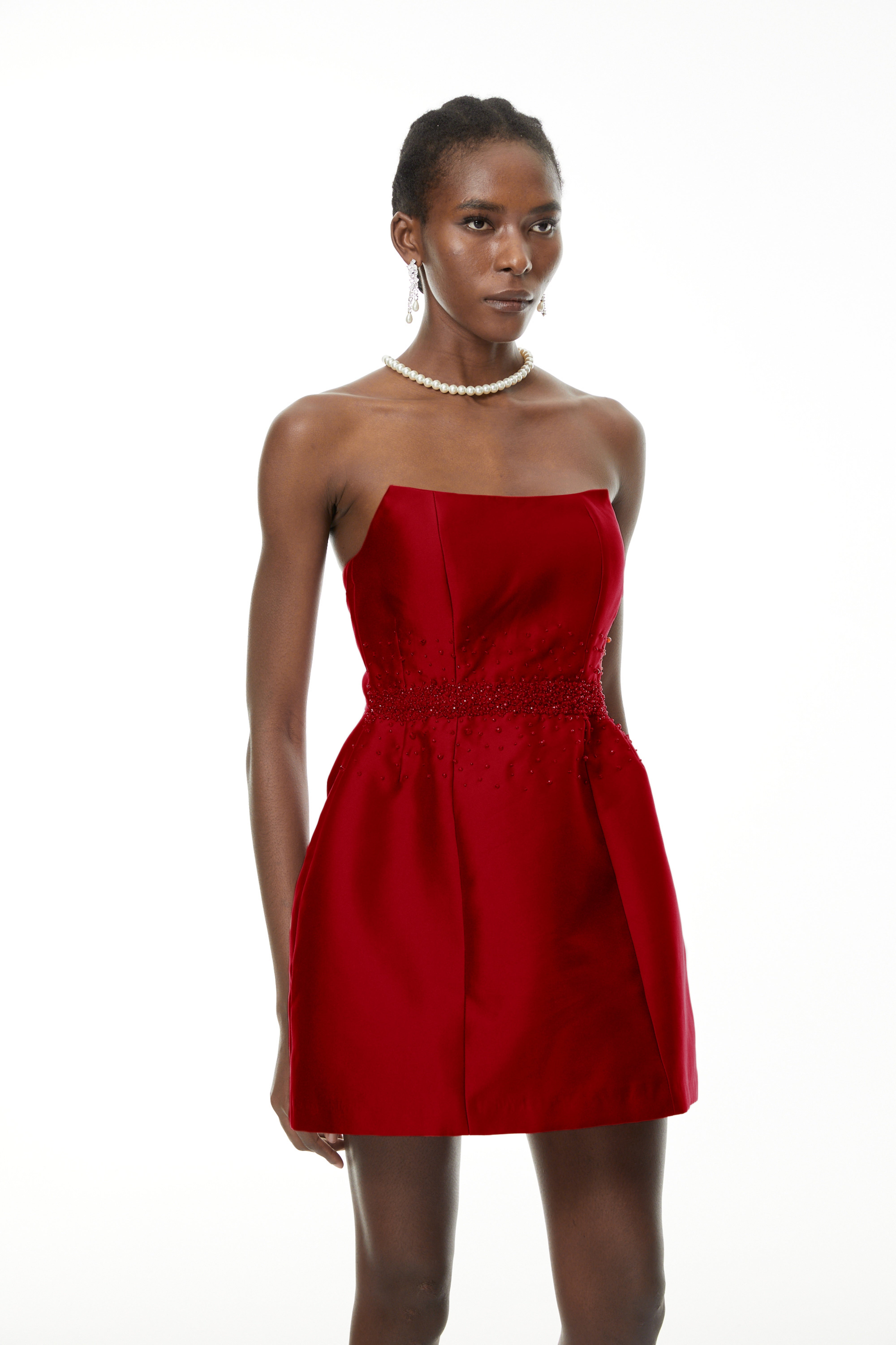 Eneko Red Bead Embellished Mini Dress