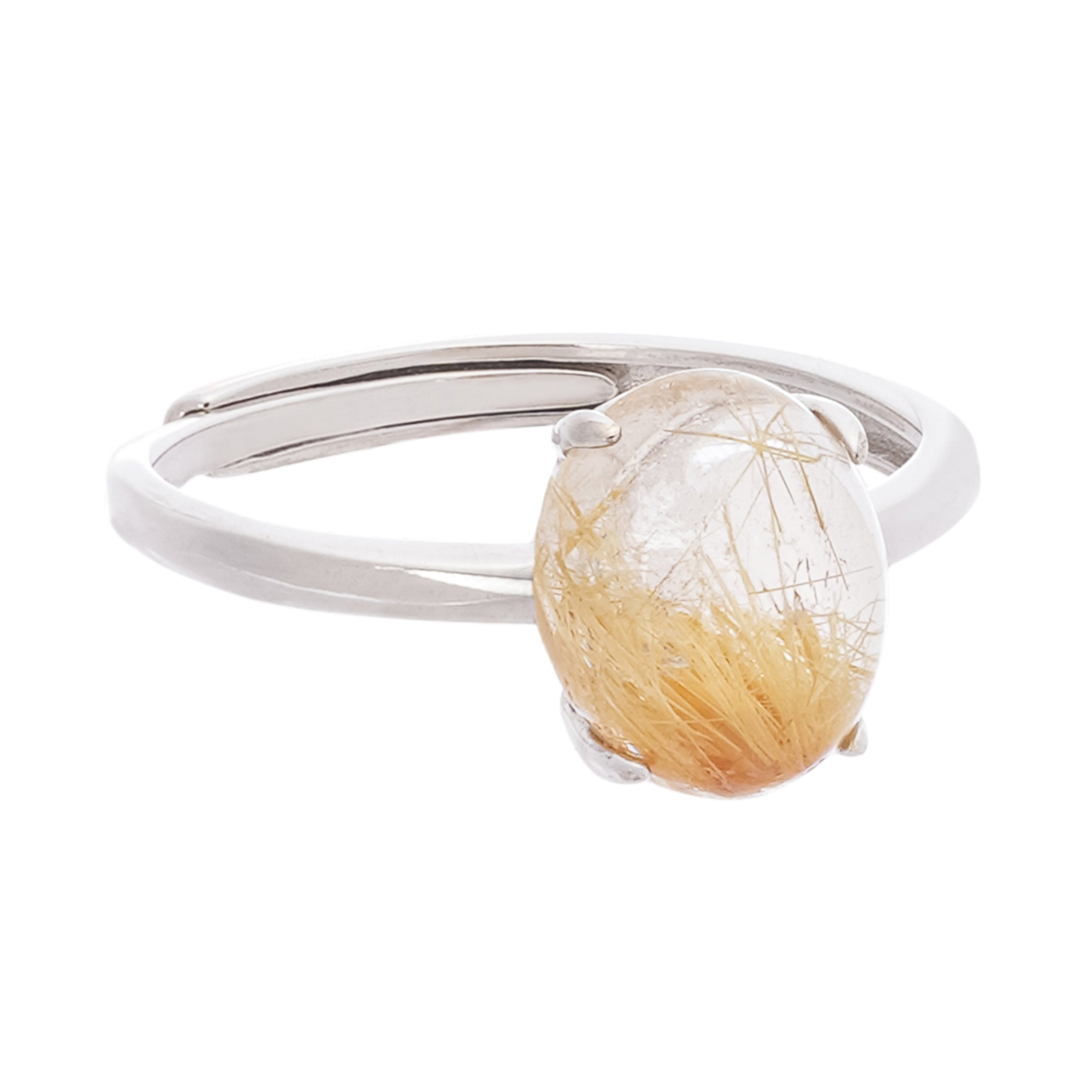 Estelle Golden Rutilated Quartz Oval Cabochon Sterling Silver Ring