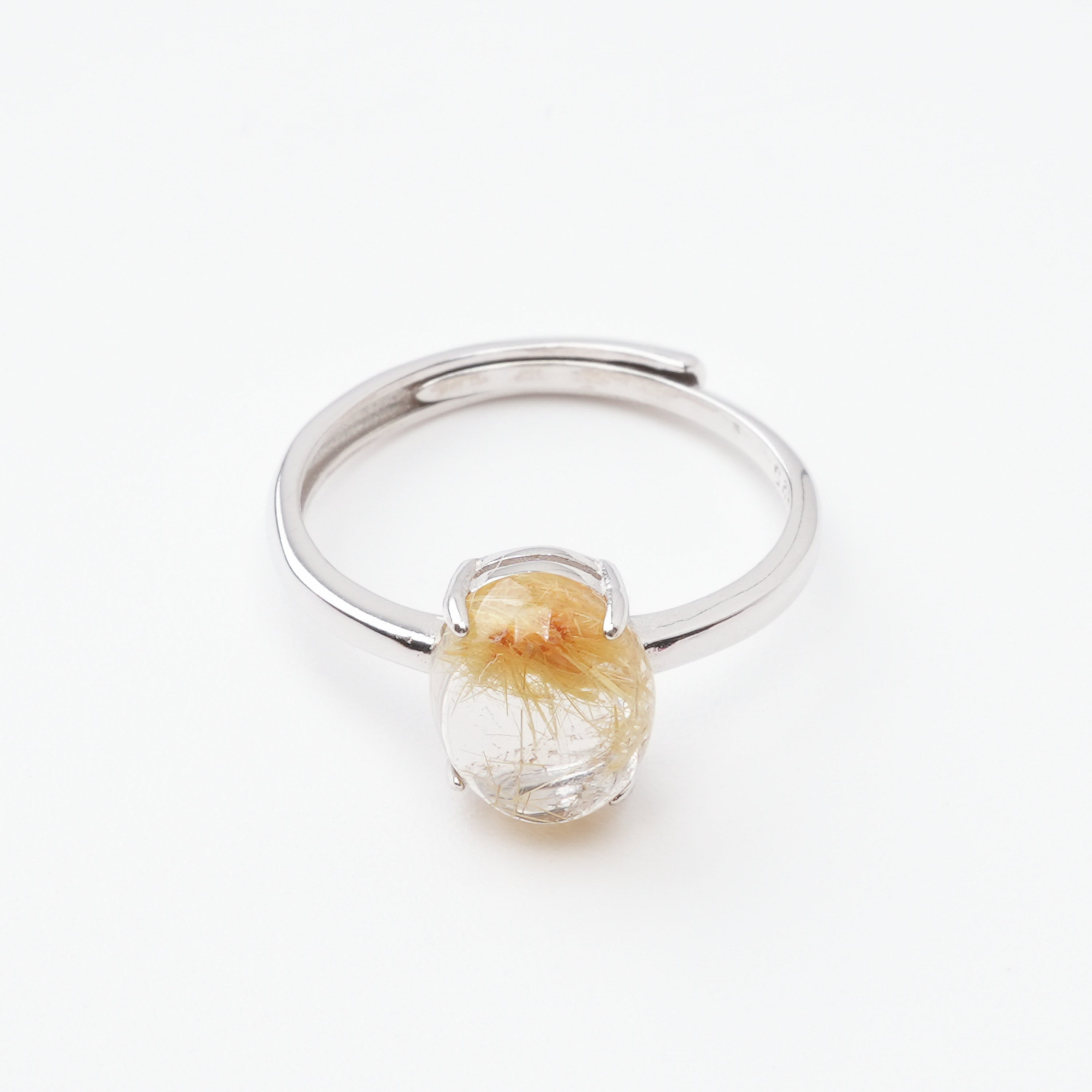 Estelle Golden Rutilated Quartz Oval Cabochon Sterling Silver Ring