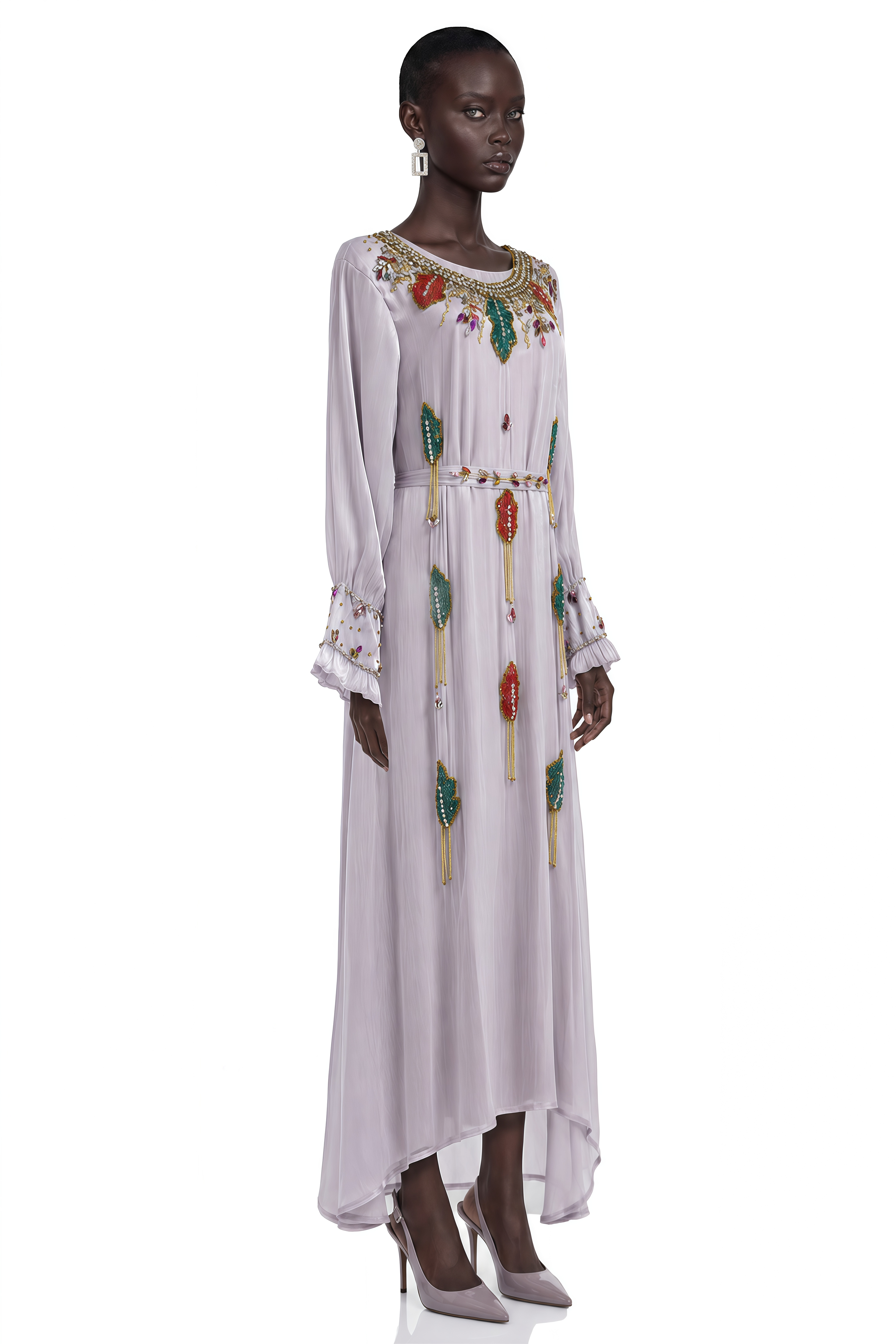 Robe longue à manches longues brodée « Esther Lavender »