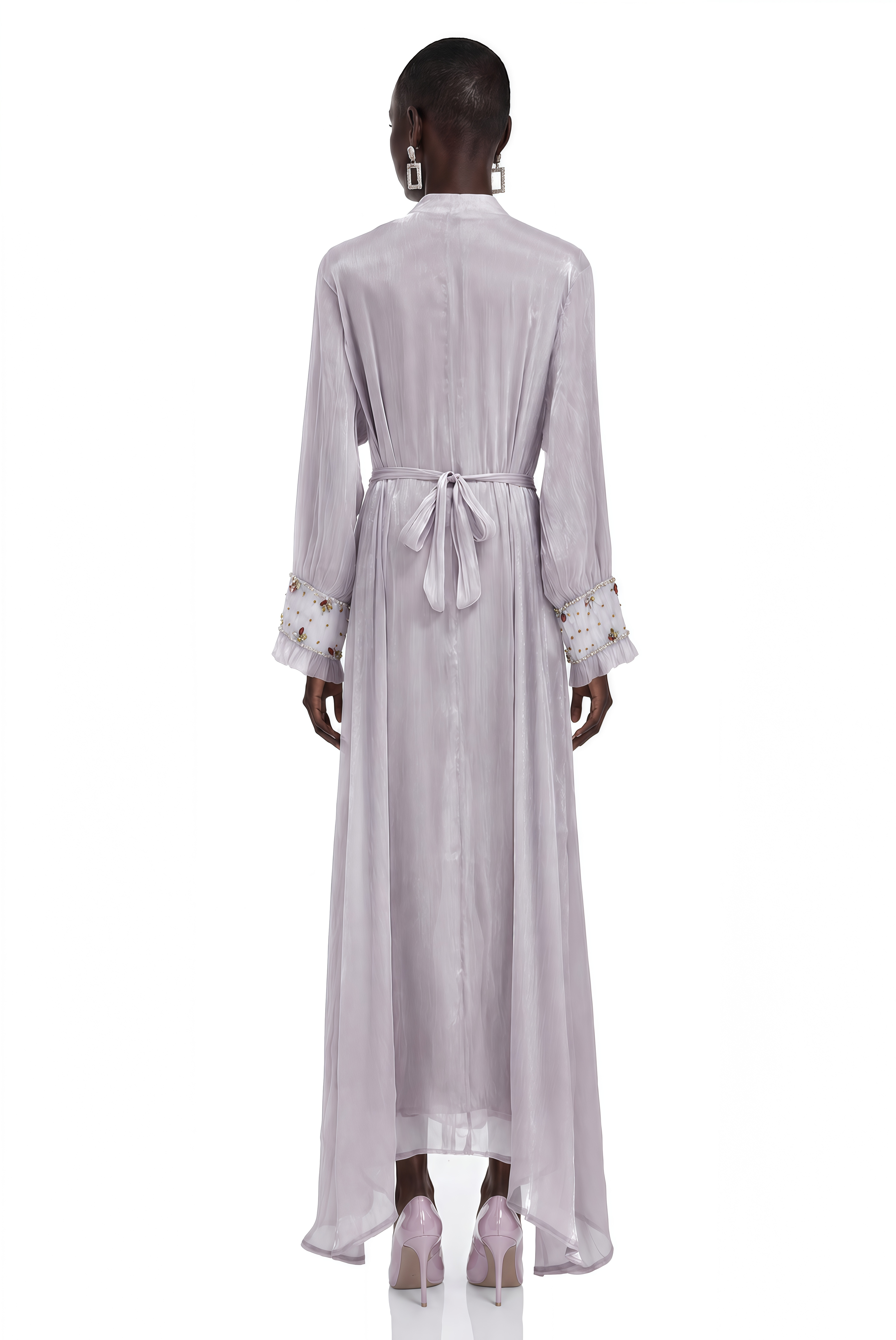Robe longue à manches longues brodée « Esther Lavender »