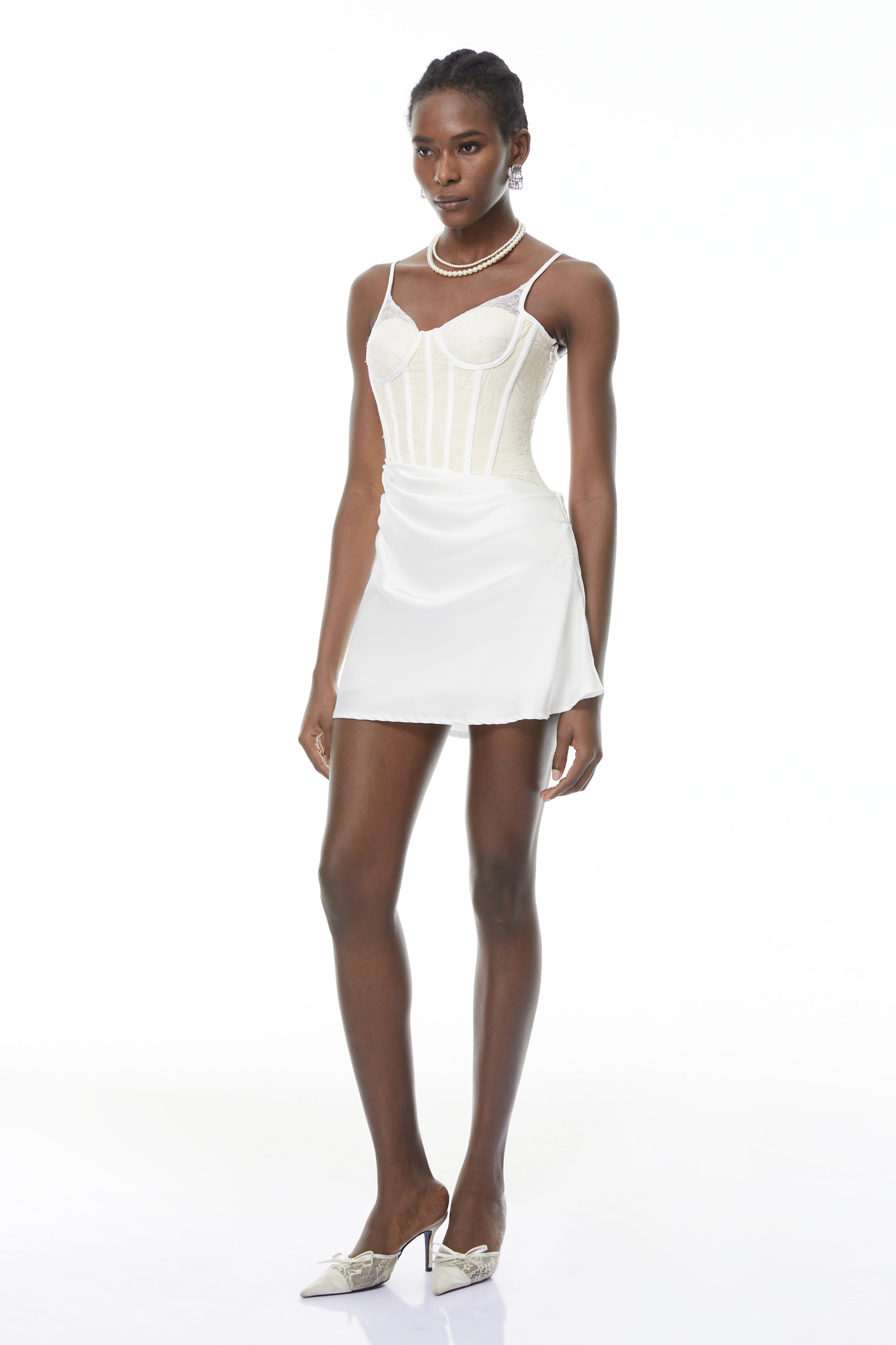 Eufrosina White Bodycon Mini Dress with Lace Panels