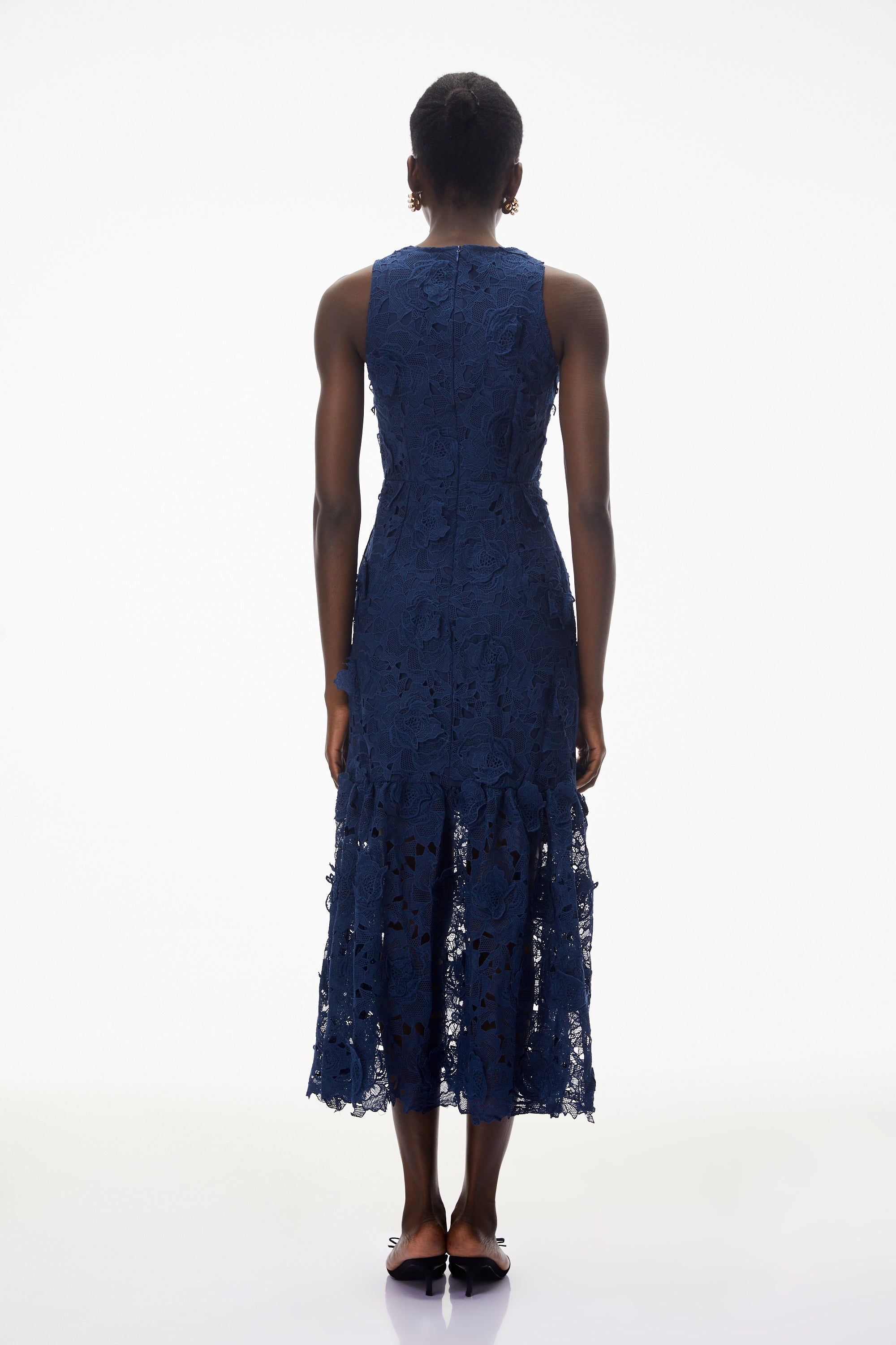 Briseis Blaues Midikleid mit 3D-Blumenmuster