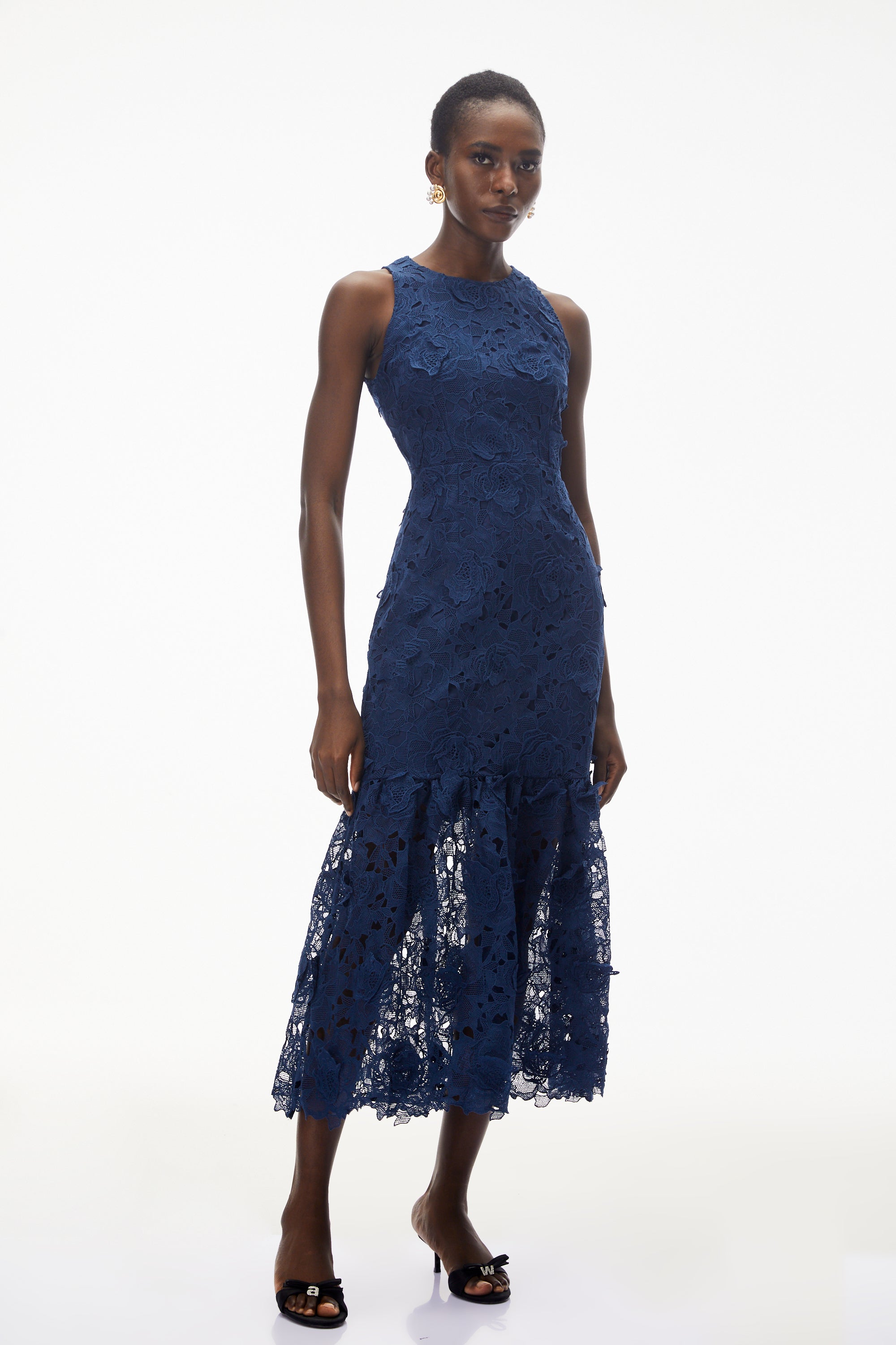 Briseis Blaues Midikleid mit 3D-Blumenmuster